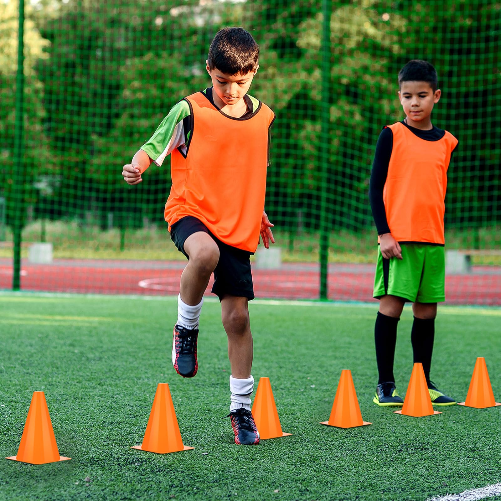 Leelosp 48 Pack 7 Inch Plastic Traffic Coni Agility Field Marker Soccer Cone Safety Coni Sports Training Conos for Skating Basketball Football Practice Drills Themed Party Decor