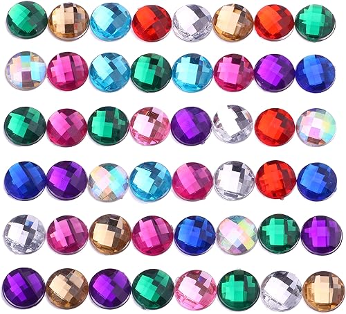 200 piedras preciosas redondas de 0.47 pulgadas (0.472 in), diamantes de imitación acrílicos con parte trasera plana para artes y manualidades,