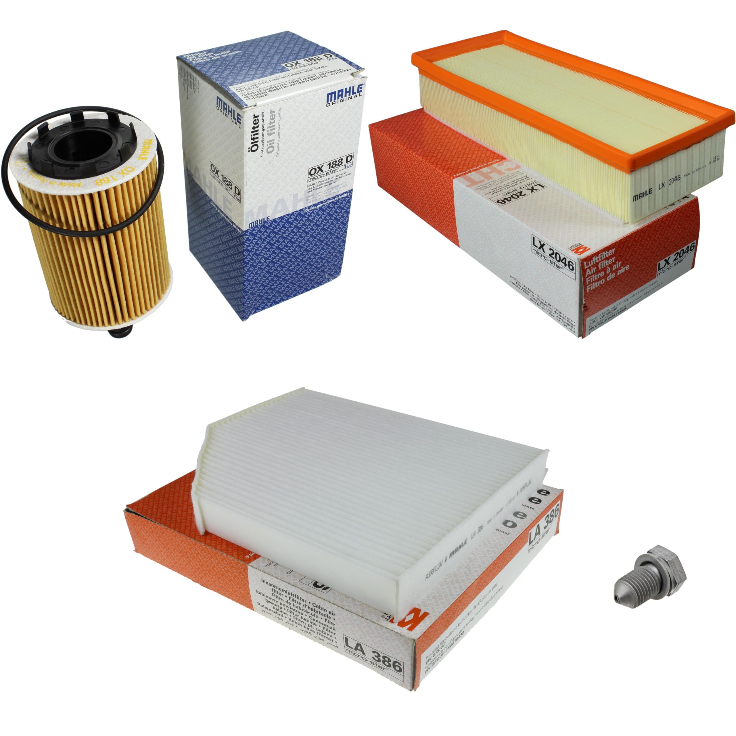 Paquete de inspección Kit de mantenimiento con filtro de aceite OX 188D, filtro de aire LX 2046, filtro de cabina LA 386, tornillo de cierre