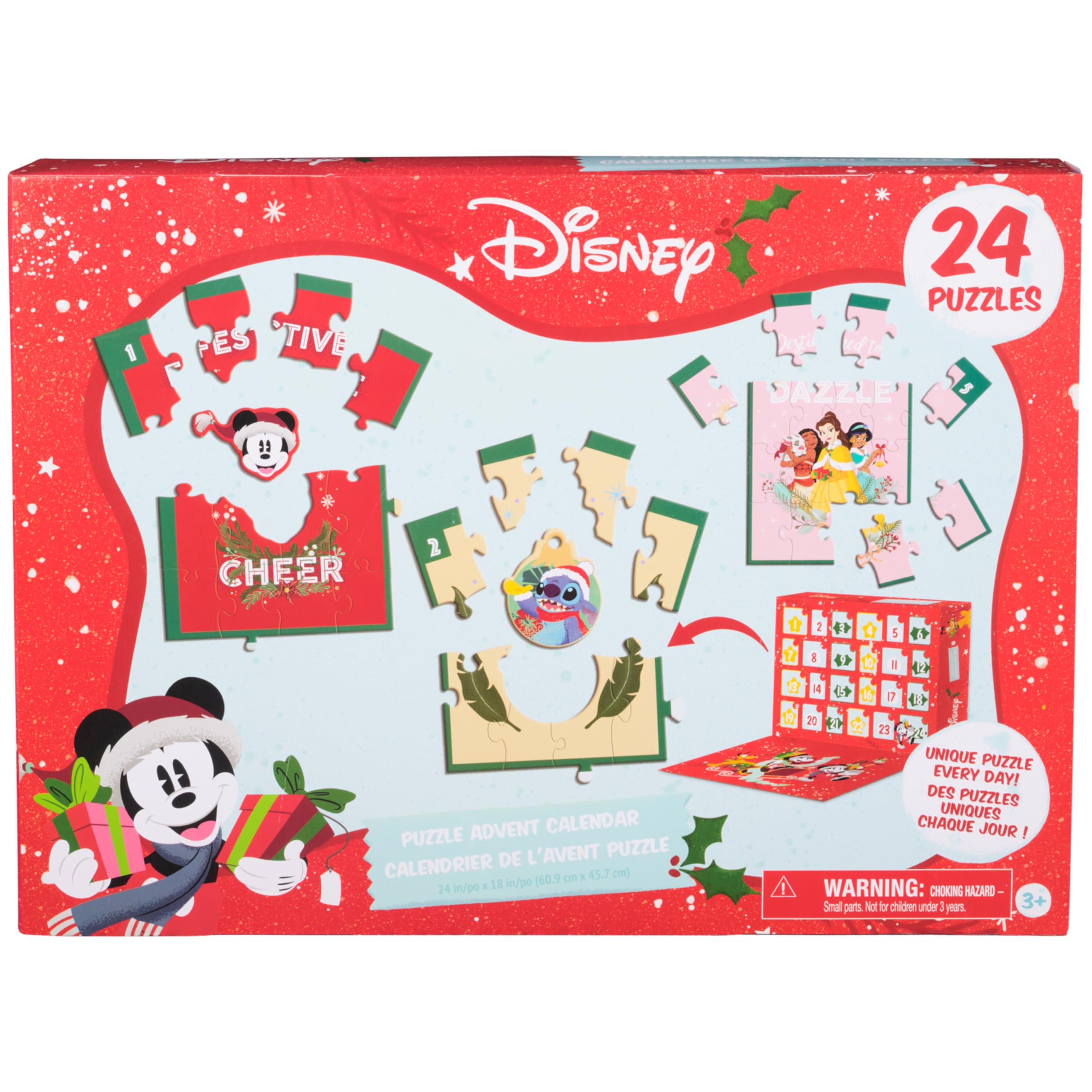 Spin Master Games, Disney Puzzle Advent Calendar, 24 Unique Puzzles to Reveal, Holiday Countdown Calendar Foil Pieces & Cardboard Ornaments, Holiday Stocking Stuffer, 300 Pieces, for Ages 3 & Up