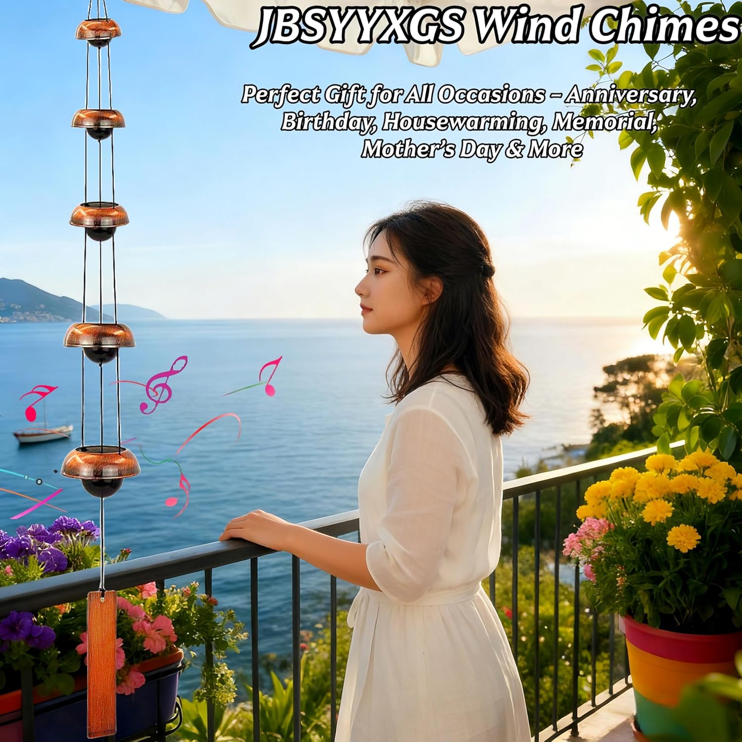 36.8” Handcrafted Copper Wind Chimes – Deep Tone Bells for Garden, Patio, Porch & Zen Décor – Unique Feng Shui, Meditation & Relaxation Gifts for Mom, Dad, Memorial Gardens