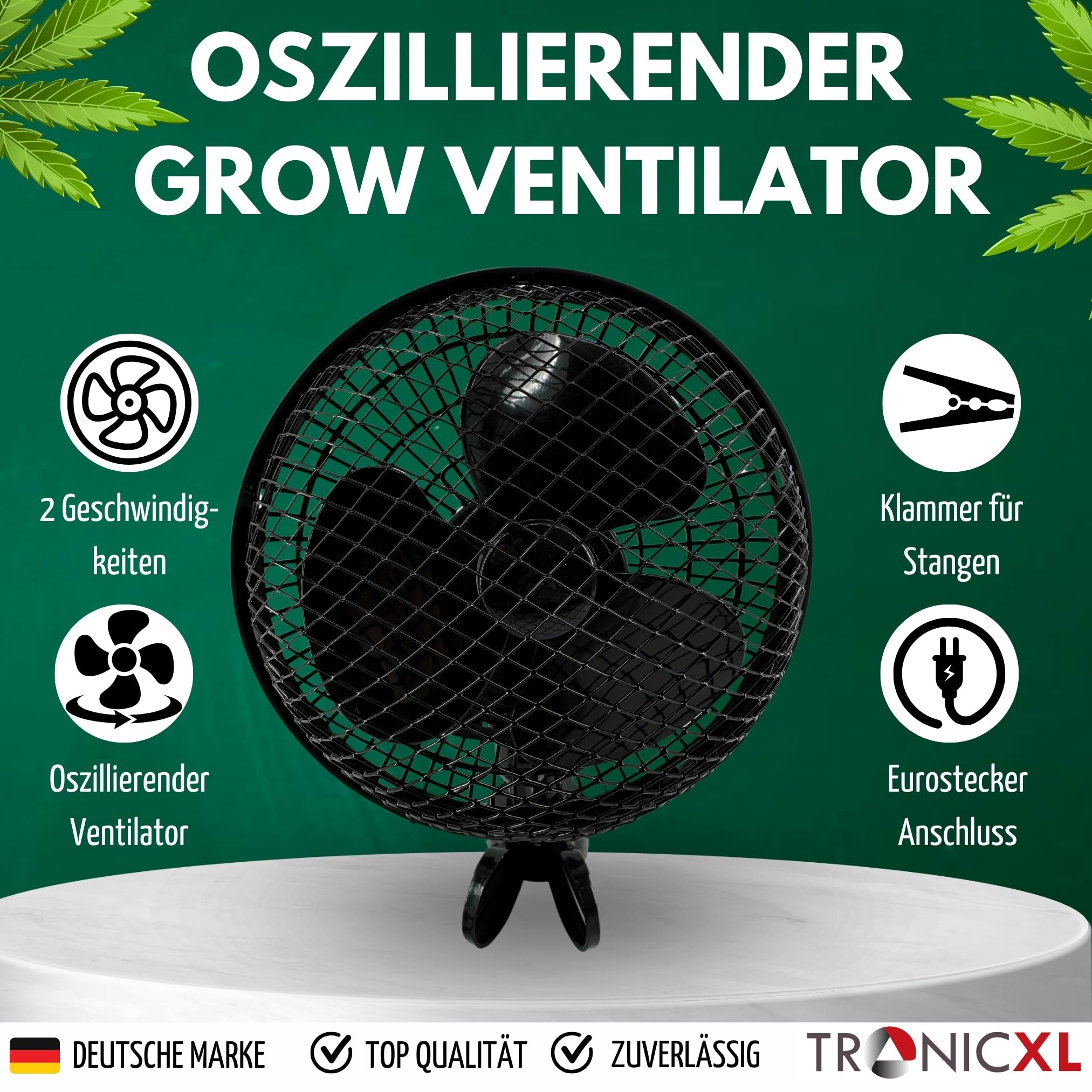 TronicXL Premium Oszillierender Grow Clip Ventilator oszillierend I Extra groß I kompatibel mit Growbox für Growboxen Belüftung Zuluft Abluft Umluft Grower Fan Lüfter