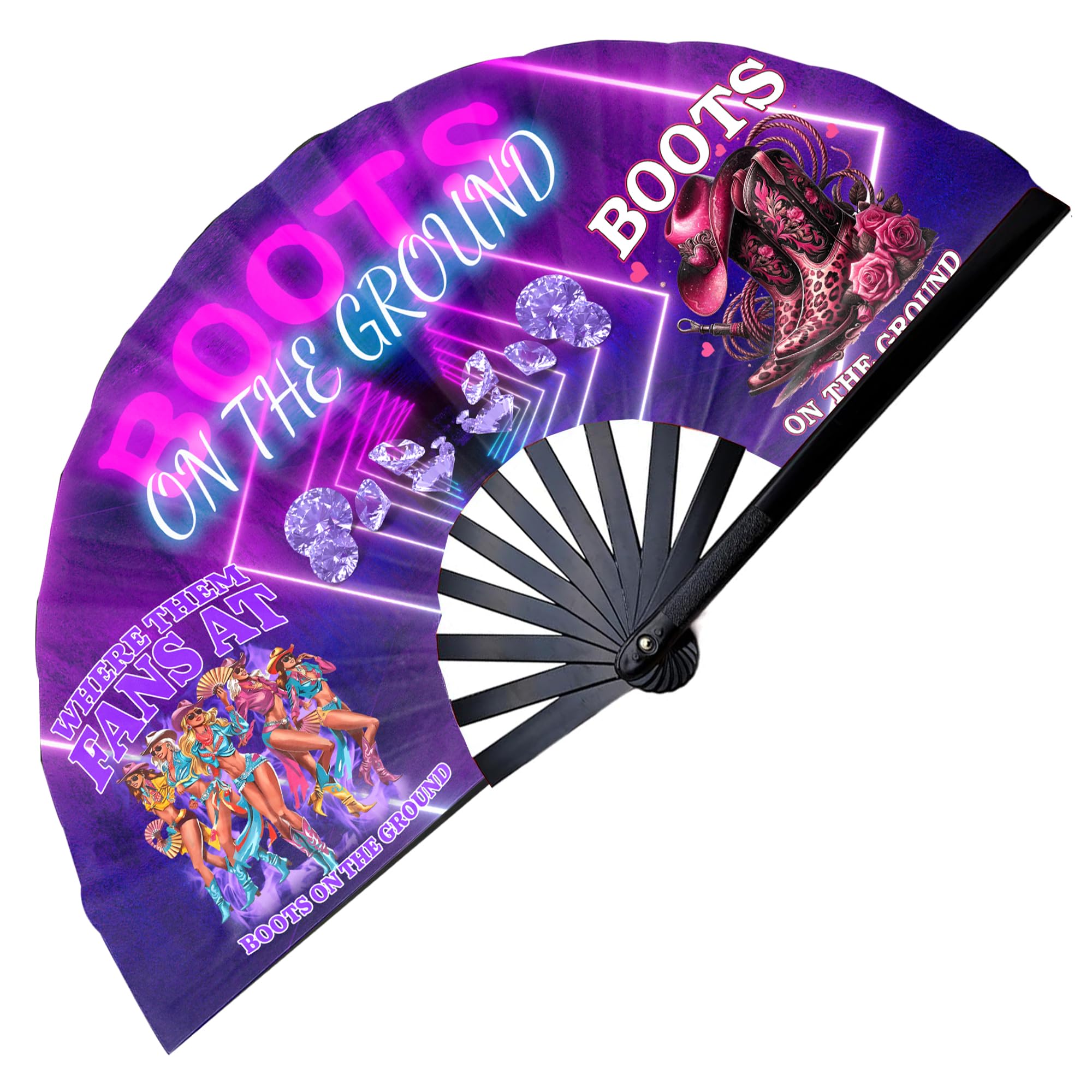 Boots On The Ground Hand Fan,Western Cowgirl Outfits for Women,Clapping Clacking Fans For Line Dancing