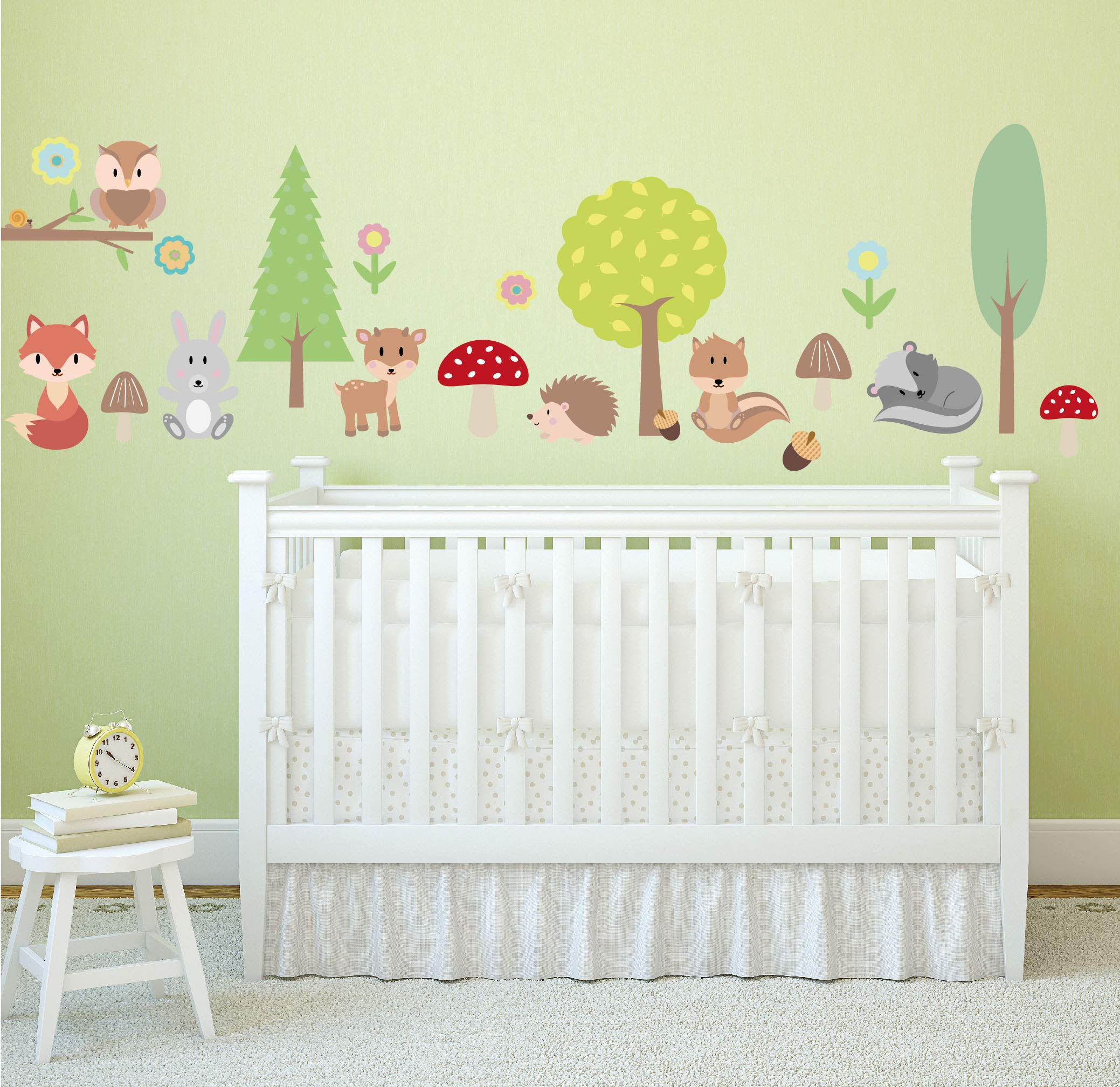 Wall Sticker Set Forest Animals Fox Deer Rabbit Tree and Many Other Wall Stickers for Nursery and Baby Room