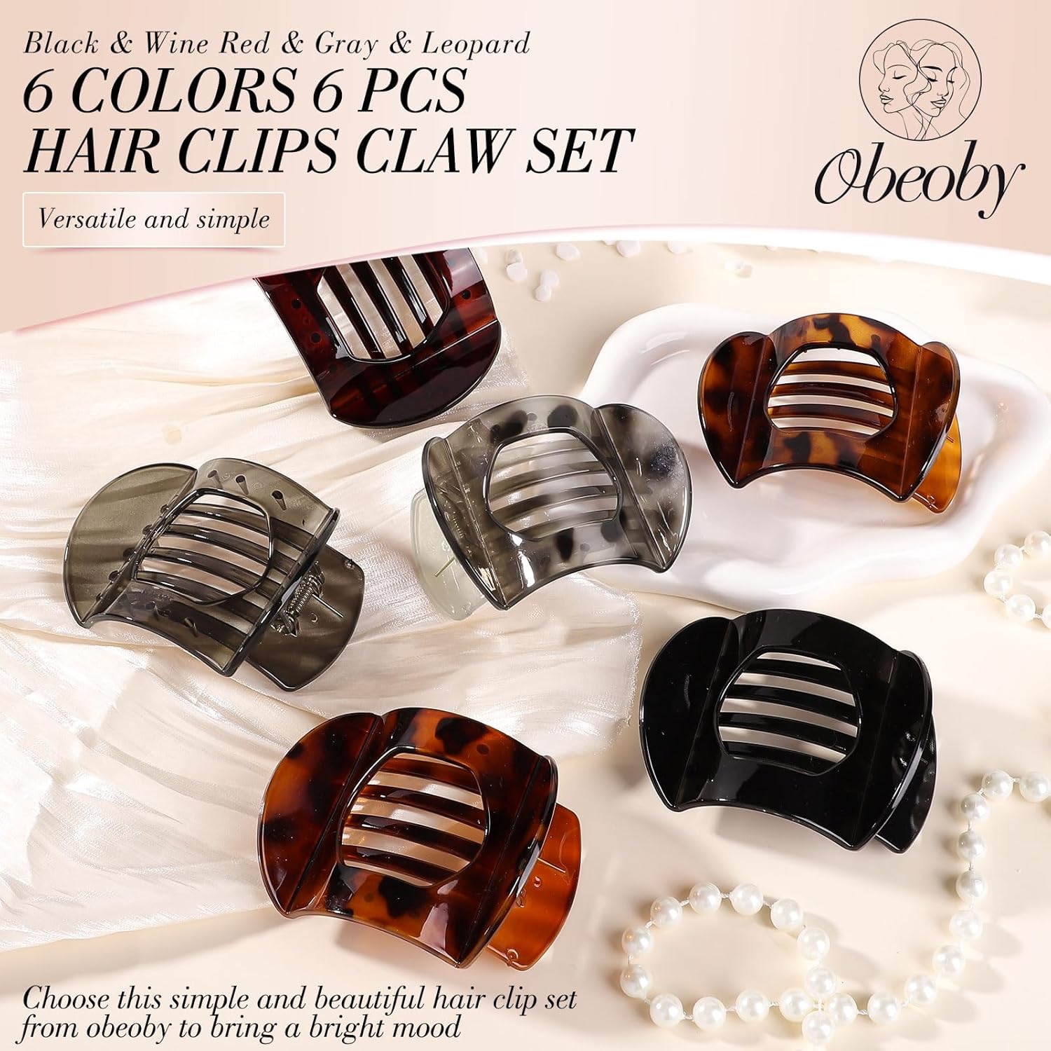 Obeoby 6 PCS Flat Hair Clips, Medium Flat Claw Clips French Hair Barrettes Accessories for Women Girls (Tortoiseshell) - Image 4