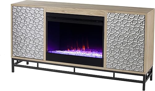 Vista 4 de SEI Furniture Hollesborne Soporte eléctrico para TV con chimenea con almacenamiento para televisores de hasta 50 pulgadas, llama LED que cambia