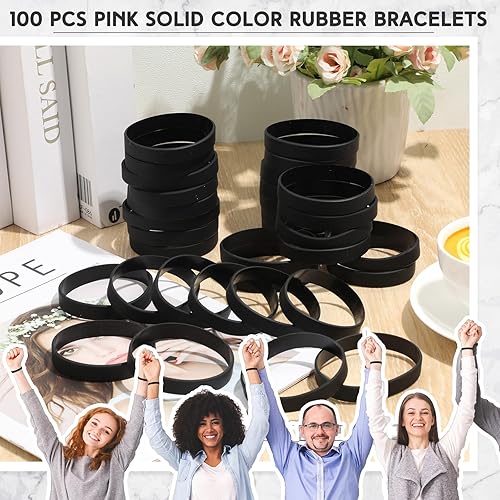 Miniatura 5 de Liliful 100 pulseras de goma de silicona lisas, pulseras de goma de color sólido, bandas de goma en blanco para pulseras de silicona elásticas para