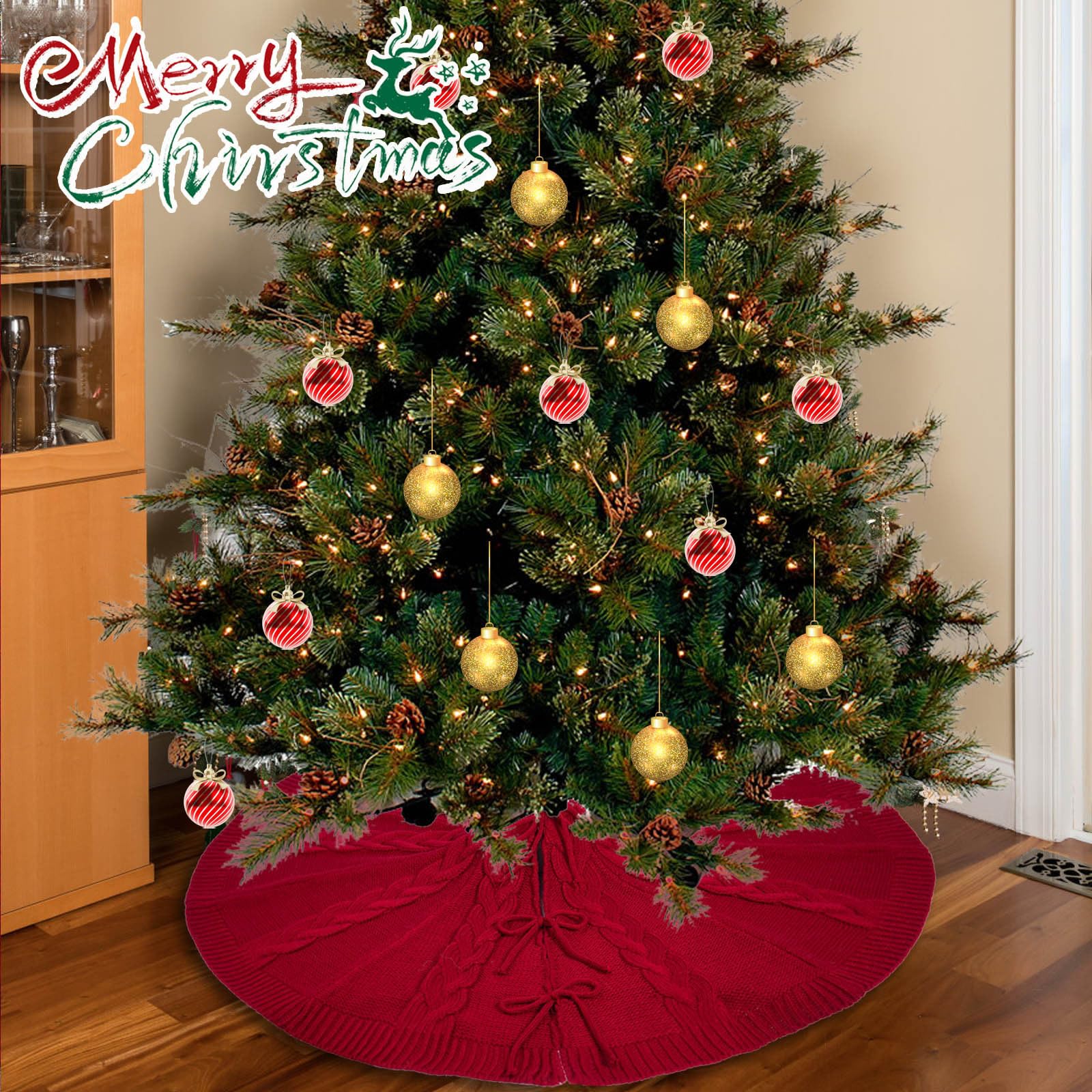Tappetino decorativo rotondo per albero di Natale, elegante, lavorato a maglia, copertura base per albero di Natale, elegante decorazione per la casa