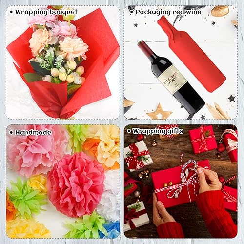 Miniatura 5 de NEBURORA 120 hojas de papel de seda rojo de 14 x 20 pulgadas, papel de seda rojo para envolver bolsas de regalo, embalaje floral, manualidades,