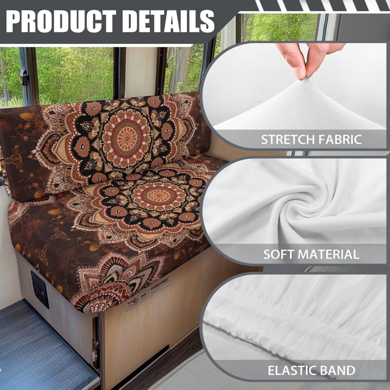 SEANATIVE Mandala RV Sofa Split Seat Cover 2-Piece Set Dinette Cushion Covers Replacement Camper Couch Cover Sofa Seat Cushion Slipcovers Dust Proof Bench Slip Cover Rectangle