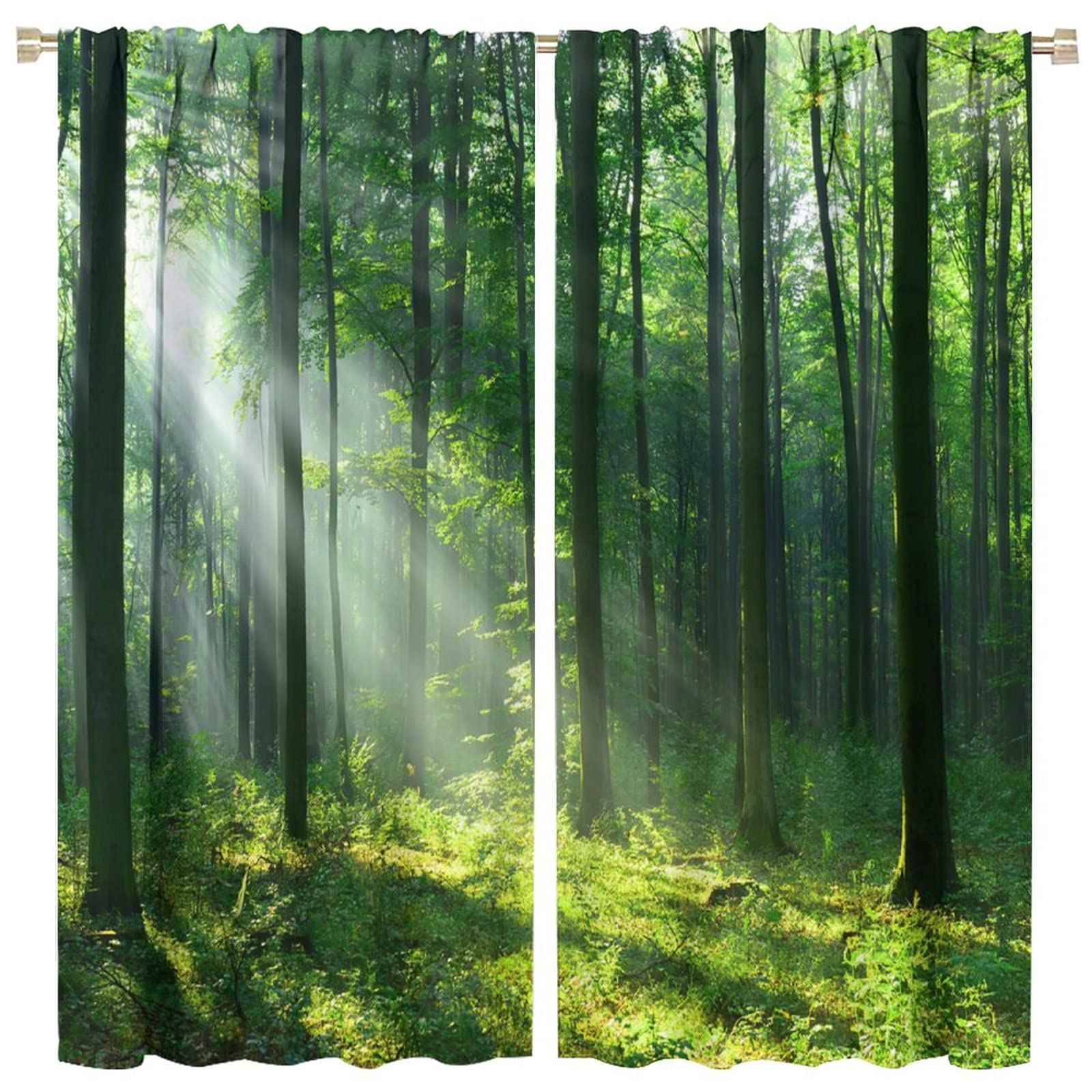 JESTRONRY Green Forest Tree Curtains for Living Room,Spring Nature Landscape Sunshine Scenery Window Treatments Bedroom Curtain Home Decor Blackout Drapes 2 Panel Set W84xL84in