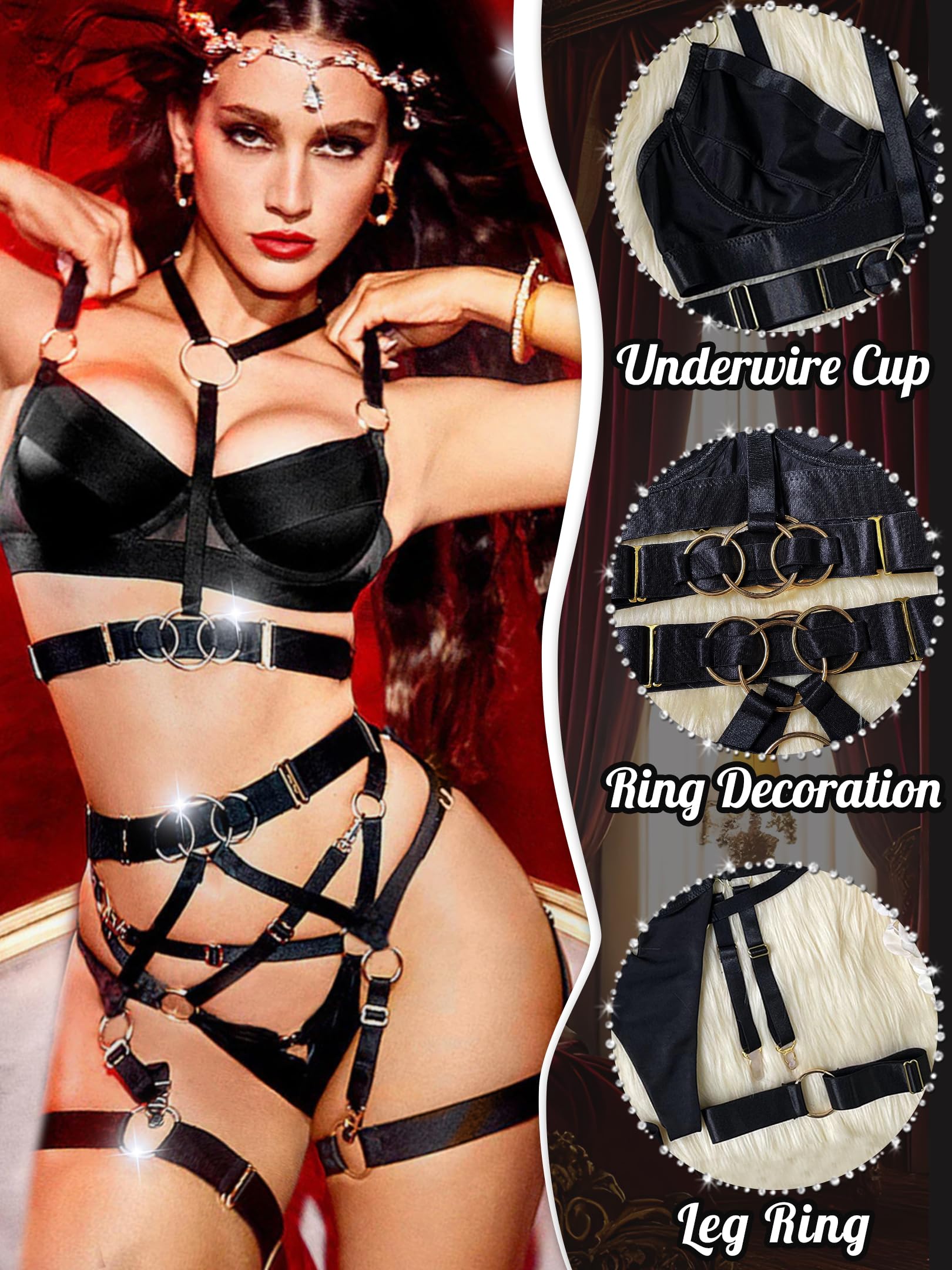 Set di lingerie sexy da donna con reggicalze con ferretto