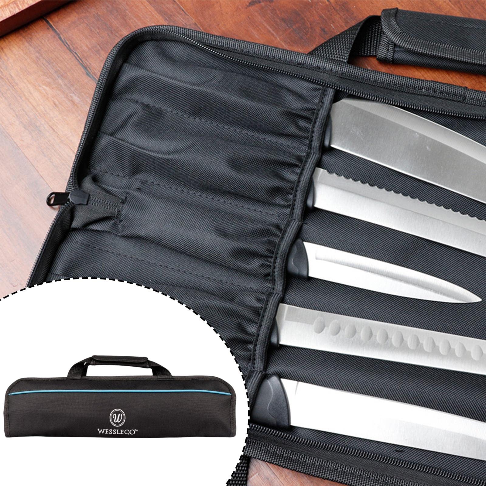 Bolsa para cuchillos Bolsa para herramientas para cuchillos Almacenamiento de herramientas de cocina Estuche de transporte Ranuras para, Azul