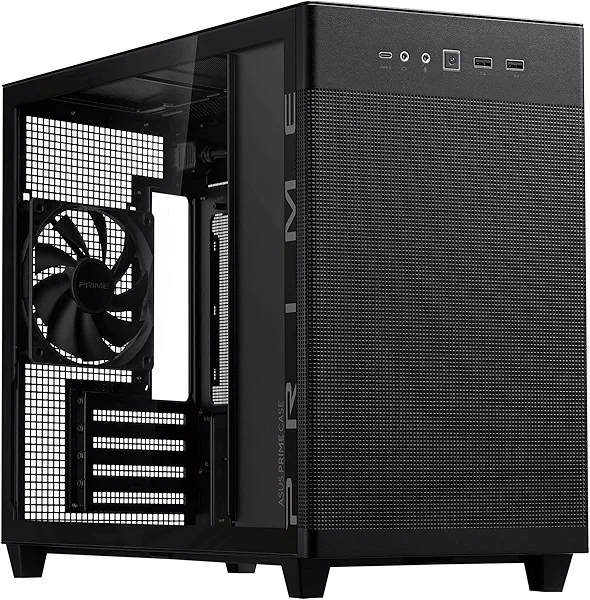 Asus Prime AP201 Black MicroATX Tempered Glass Edition Supports Graphics Cards up to 338mm, 360mm Coolers, & Standard ATX PSUs, Tool-Free Side Panels, Tempered Glass Side & Front Panel USB Type-C
