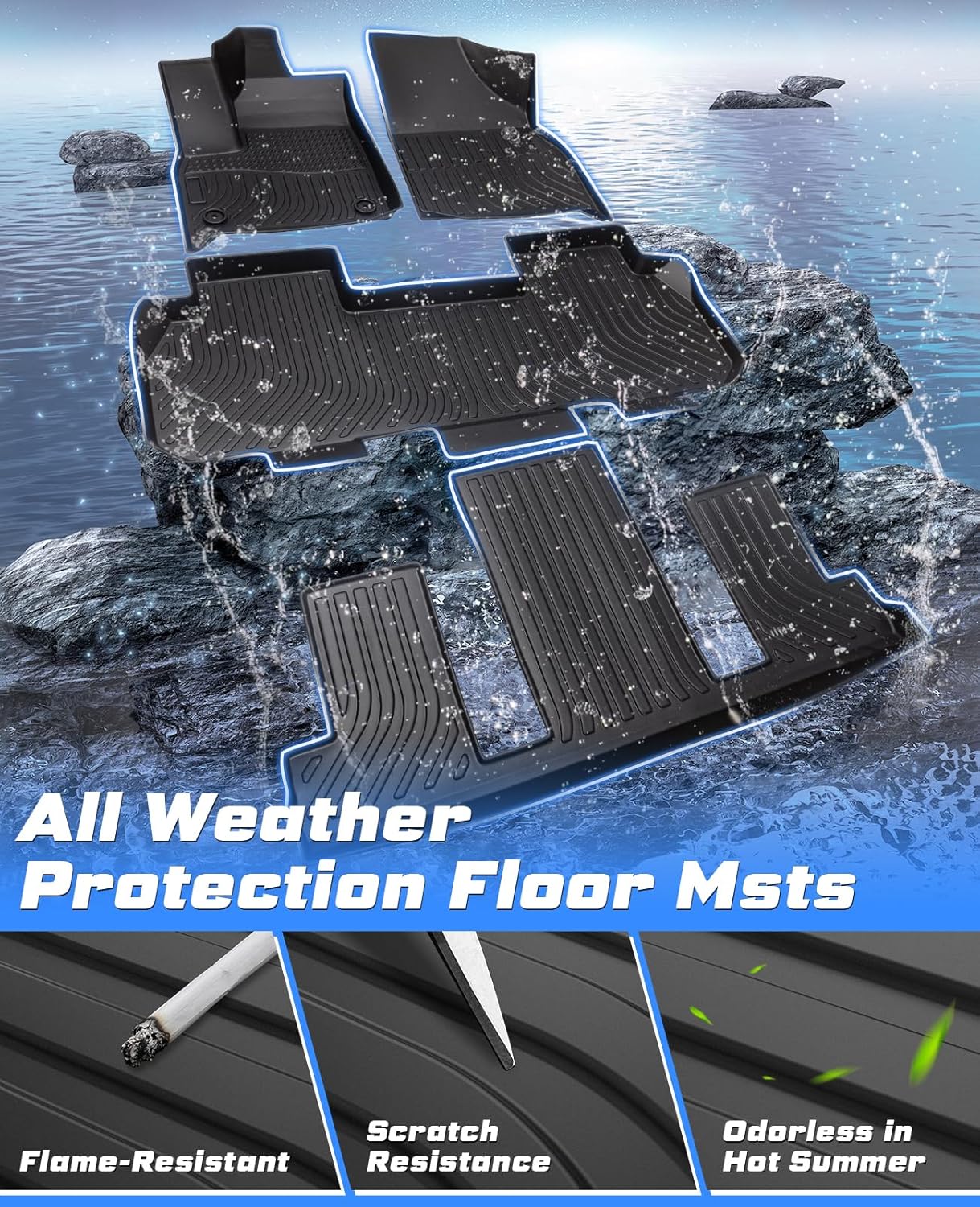 Premium All-Weather Floor Mats for 2018-2024 Chevy Chevrolet Traverse 7-Seater TPE Heavy-Duty Car Floor Liner for Traverse Accessories(ONLY Fit 2nd Row Bucket Seats) - Image 2