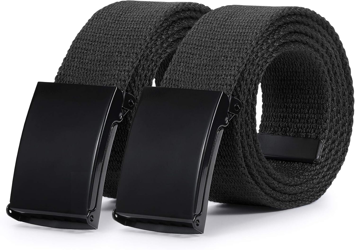 JASGOOD 2 Pack Canvas  Belts FlipTop Solid Black Military Buckle