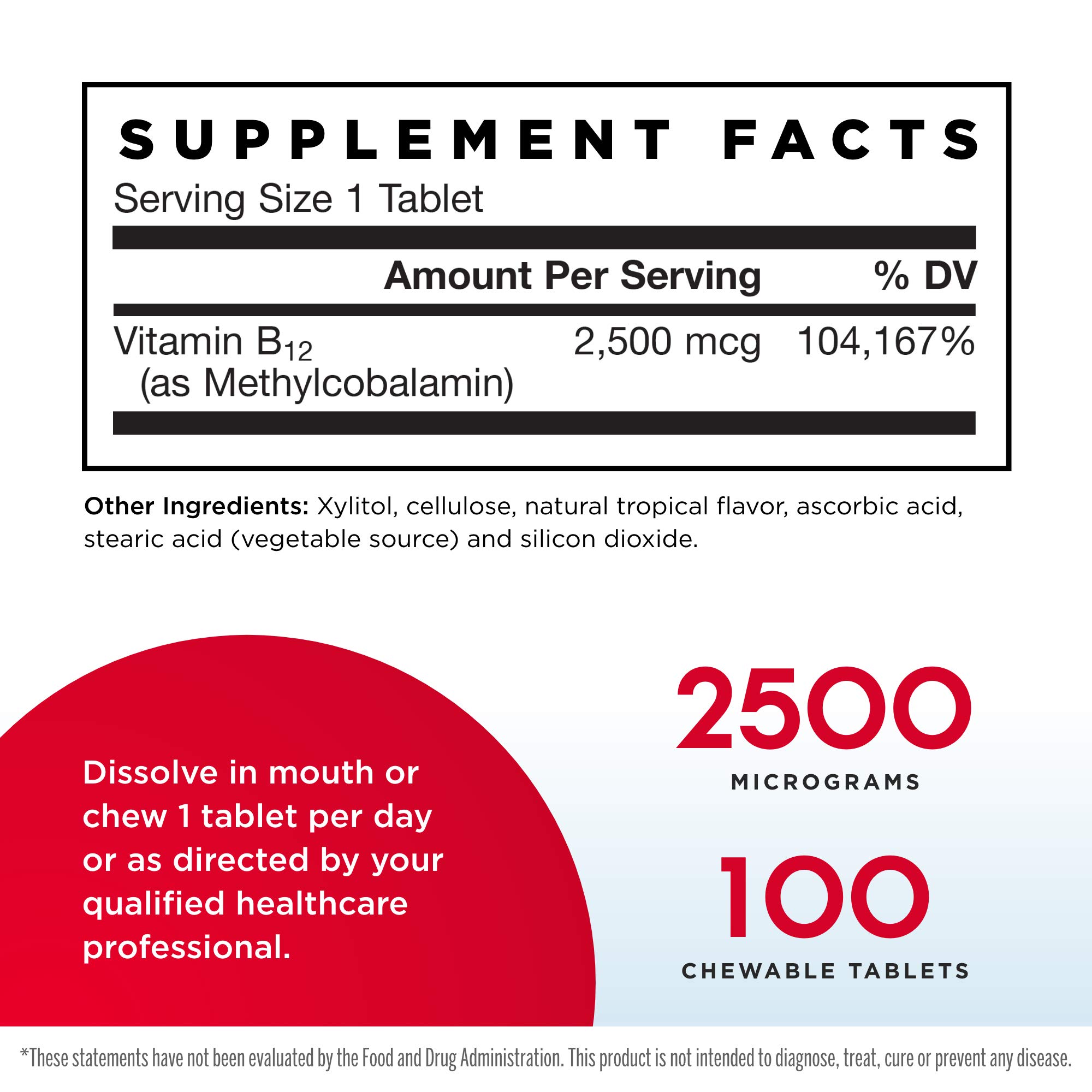 Jarrow Formulas Methyl B12 2500 mcg 100 Chewable Tablets, Tropical
