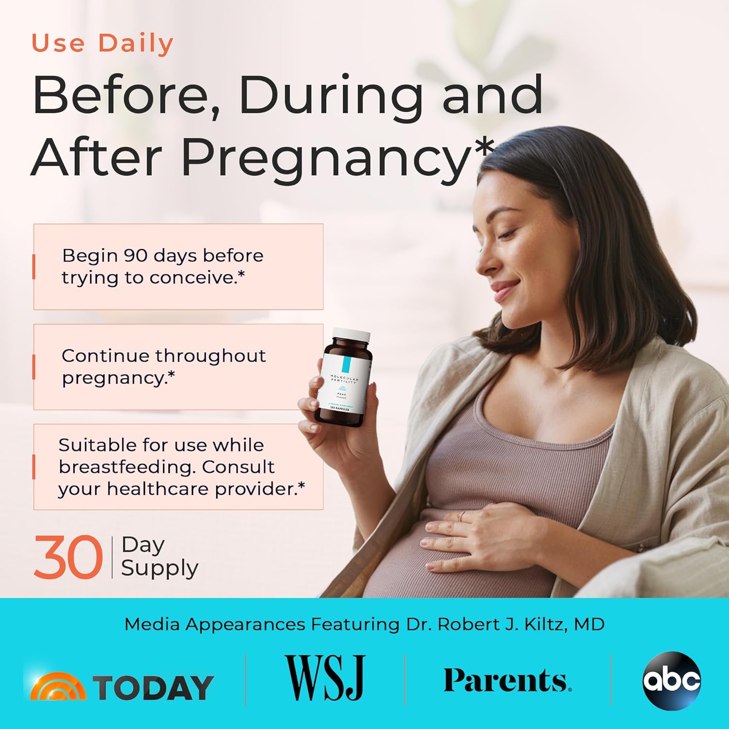 Peak Prenatal - Doctor Formulated Prenatal Vitamins for Women - Third Party Tested Fertility Supplement - Choline, Methylated Folate, Vitamin D, Iron, Probiotics - 30 Day Supply