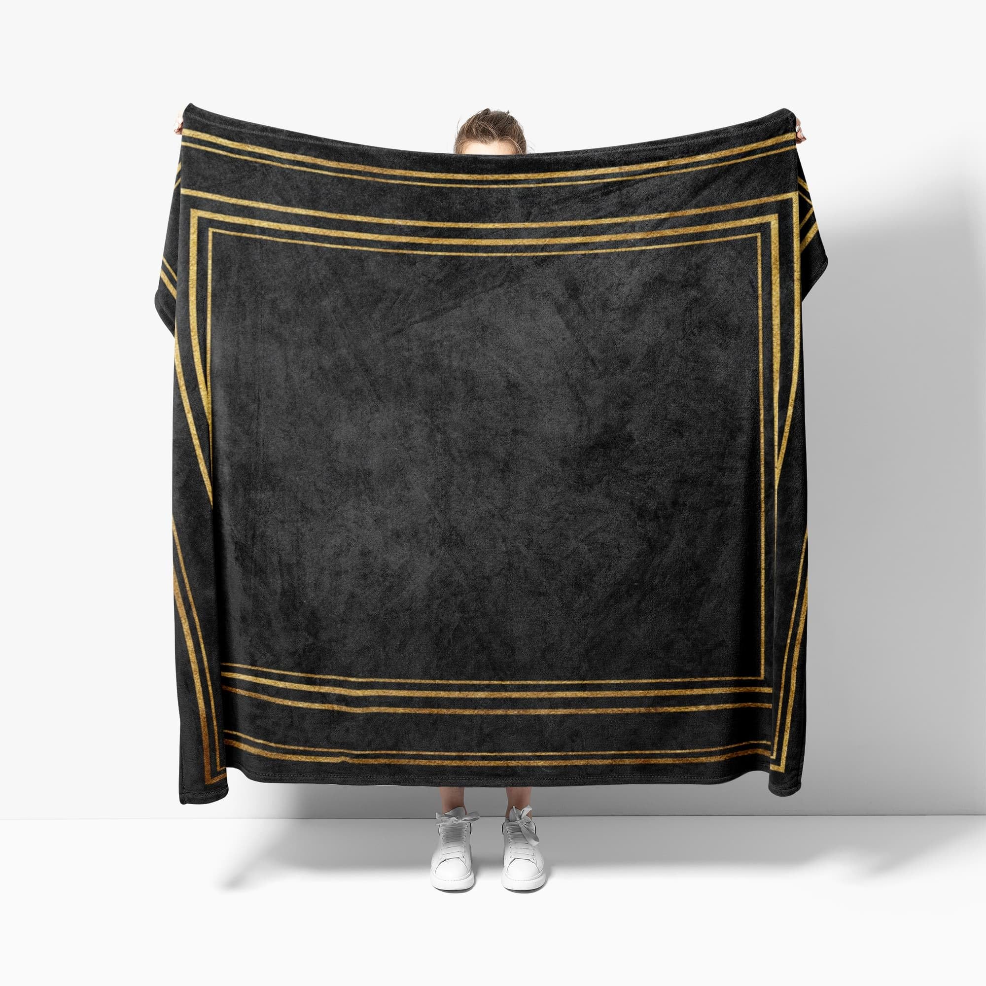 Generisch Koc polarowy, flanelowy, minimalistyczne, złote paski, luksusowy, przytulny, na sofę, dla dorosłych i dzieci, rozmiar XXL, 180 x 200 cm