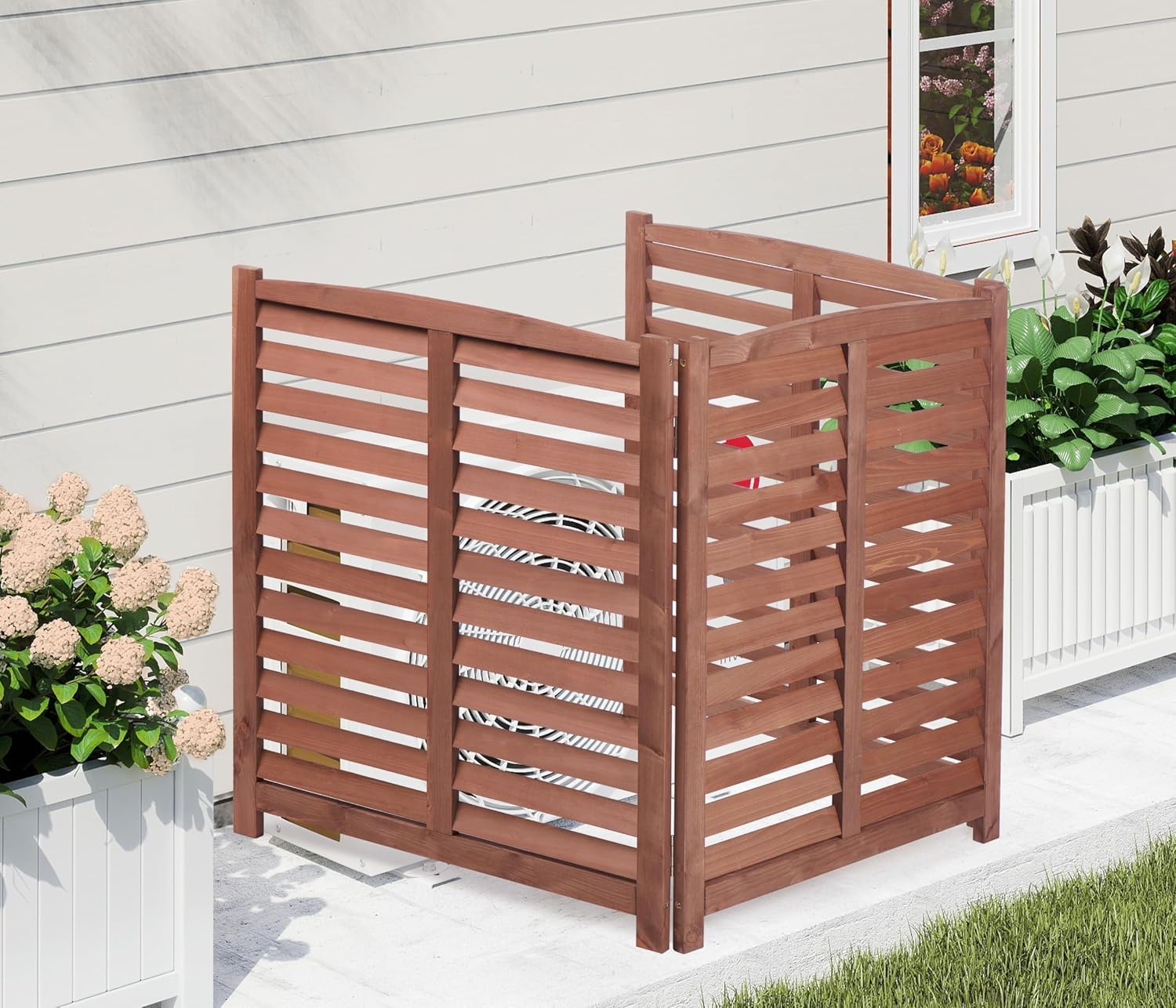 3-Panel Outdoor Air Conditioner Fence Screen, Outside Wood Privacy Fence, 32" W x 38" H