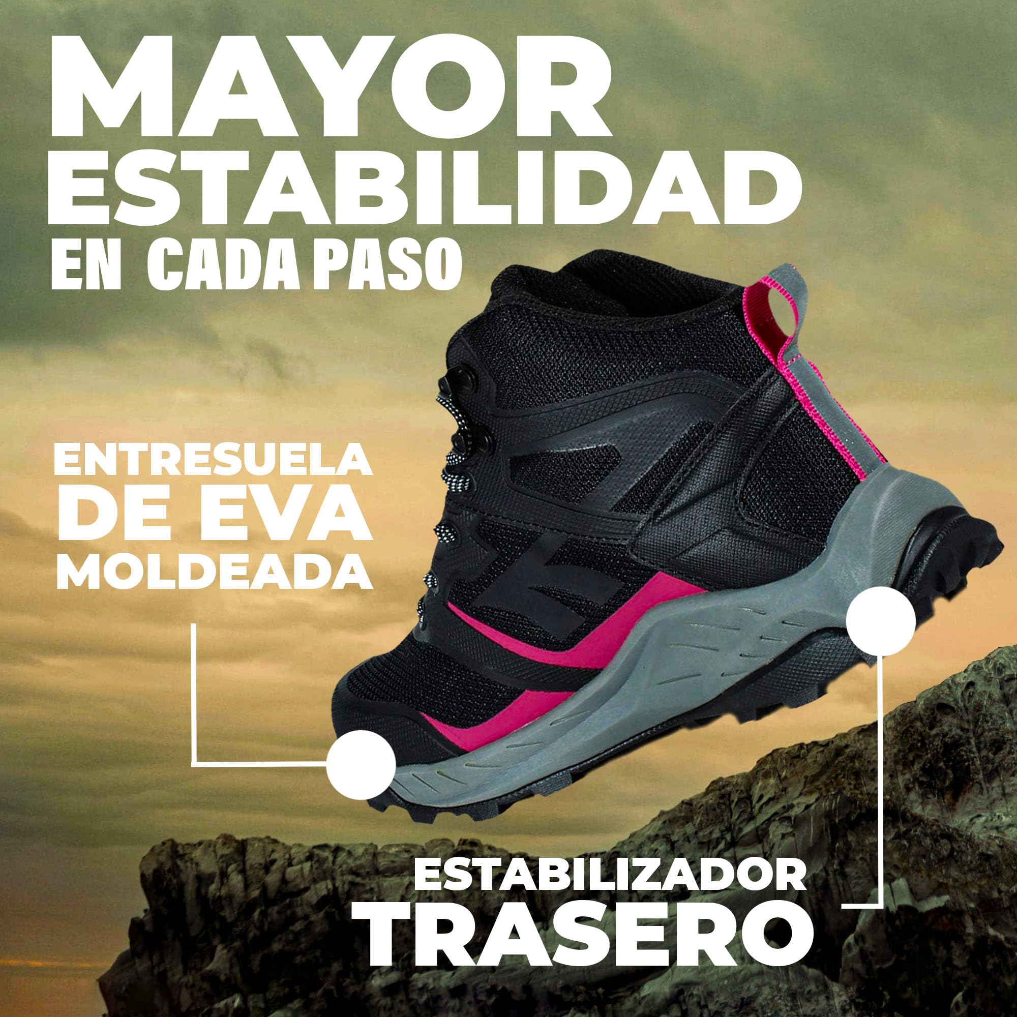 HI-TEC Toubkal Mid WP - botas de montaña mujer,zapatillas trekking con confort y protección, buena tracción y agarre, tirador trasero, membrana impermeable, ajuste seguro, ideales para senderismo