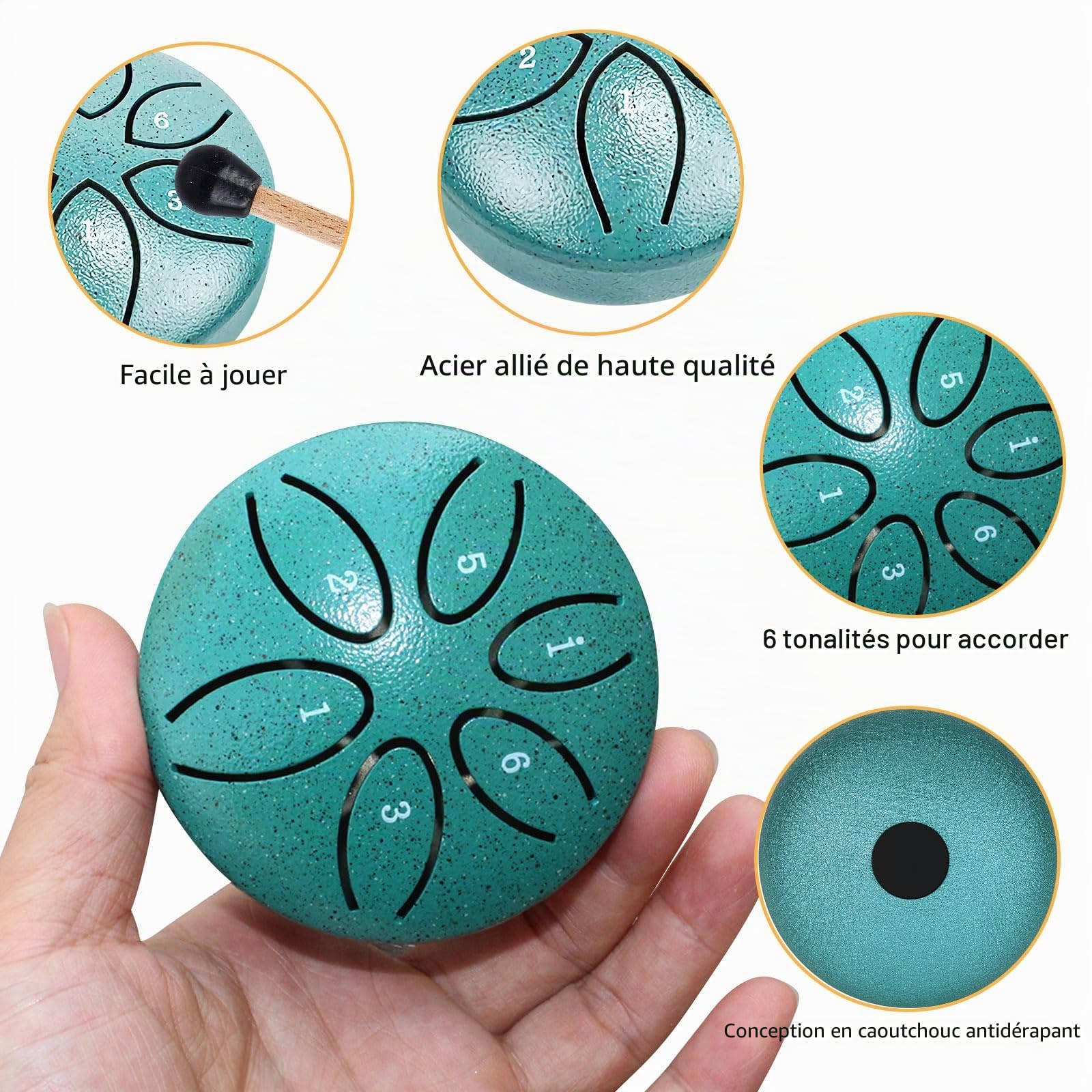 Lot de 2 Mini Tambours à Langue en Acier 6 Tons avec Maillets, Steel Tongue Drum pour Méditation, Yoga, Relaxation, Guérison Sonore et Éveil Musical