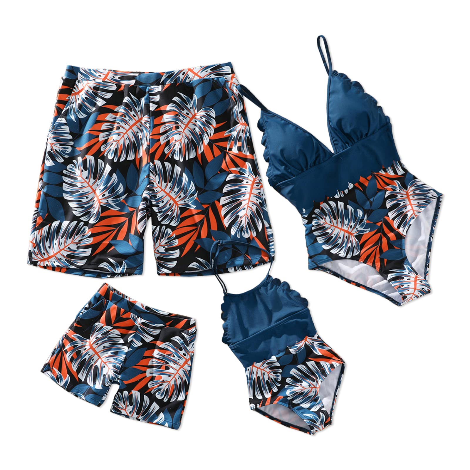 Photo 1 of ***WOMEN'S SWIMSUIT ONLY***
PATPAT Mommy and Me Matching Swimsuit One Piece Leaves Printed V Neck Bathing Swimwear Matching Women's  Medium Bluegreen