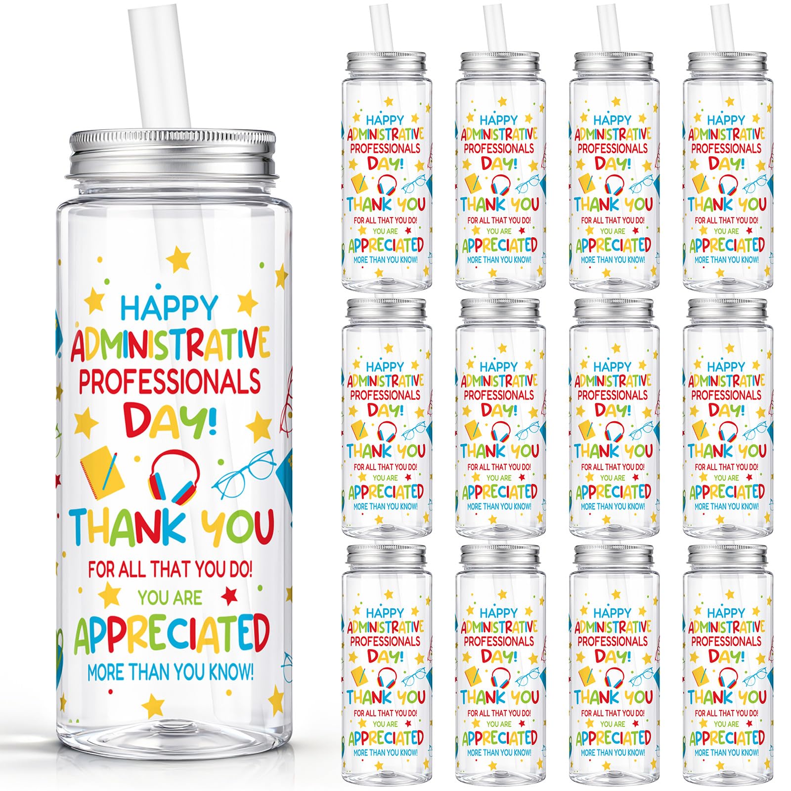 Vesici 24 Pcs Administrative Professionals Day Gift 14.2oz Admin Assistant Appreciation Gifts Cups with Lid and Straw Secretary Thank You Party Favors Tumbler for Women Office Secretary Employee