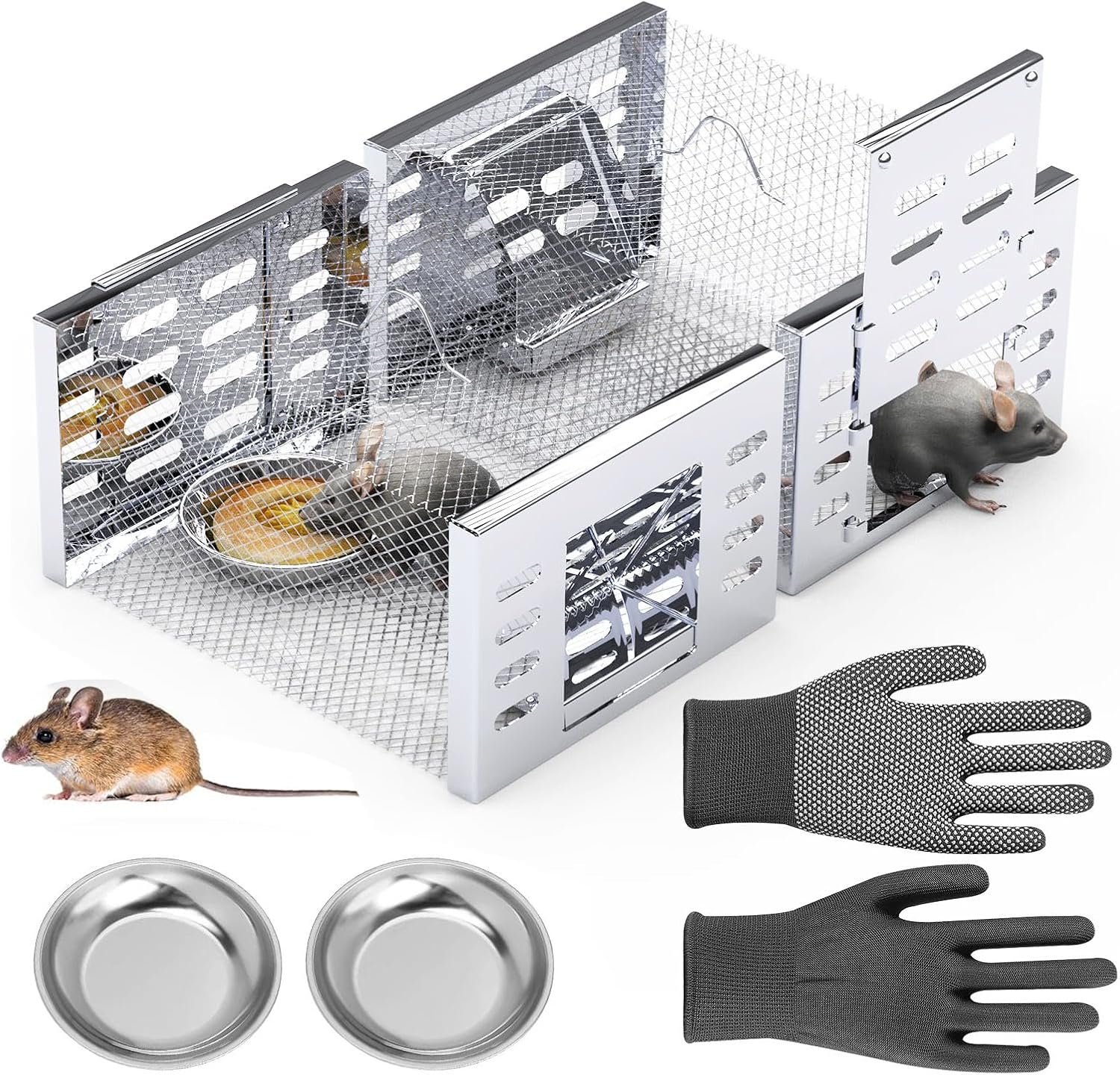 iMounTEK 2Pcs Humane Rat Trap Catch and Release Live Mouse Cage Traps with Automatic Continuous Cycle Trapping for Chipmunk Rodent Mouse Small Animals