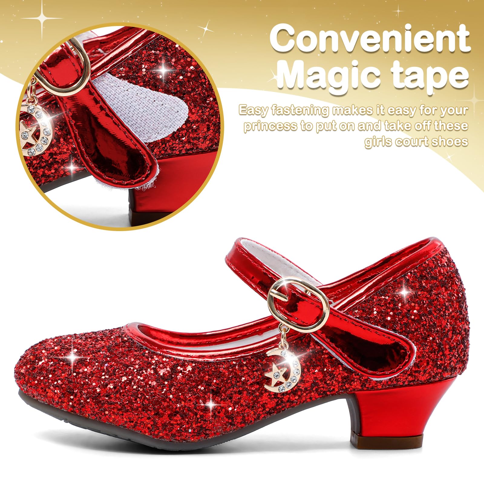 5-10 Ans Chaussures Princesse Filles Paillettes Ballerines Mary Jane à Talon Scintillantes pour Enfant