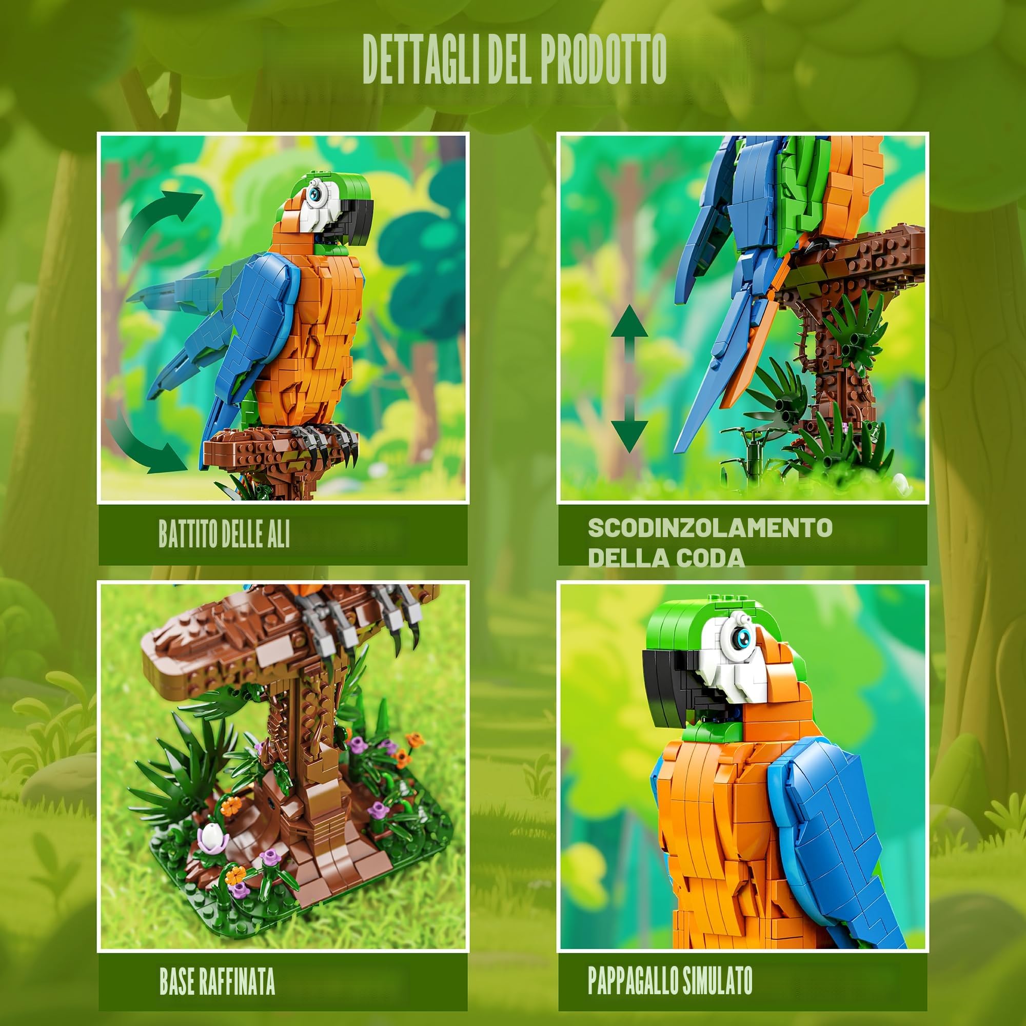 TYCOLE Set Costruzione Pappagallo Ara per Bambini e Adulti, Modello Giocattolo Animali con Blocchi Creativi, Decor per Casa o Ufficio, Regalo per Bambina e Bambino 8 Anni in su 1138 Pezzi