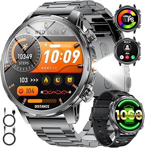 LIGE 1000mAh Smartwatch Uomo Militare, 1.85” Orologio Smart Watch con Chiamata Bluetooth,100+ Modalità Sportive,Torcia LED Orologio Fitness,Sonno/Cardiofrequenzimetro,IP68 Orologio,Android iOS,Nero