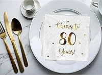 Vista 8 de Servilletas de cóctel de Cheers to 80 años, decoraciones de feliz cumpleaños n.° 80 para hombres y mujeres, decoraciones de aniversario de boda