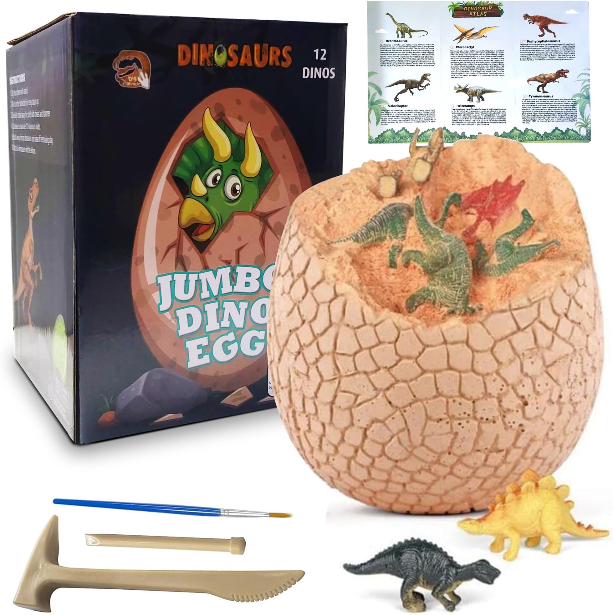 Kidology Dino Egg Dig Set - Egg Dinosaur Toys for Kids 3-12 Year Old - 1 Easter Eggs & Surprise Dinosaurs. Science STEM Activities - Educational Boy Toy Party Gifts for Boys & Girls