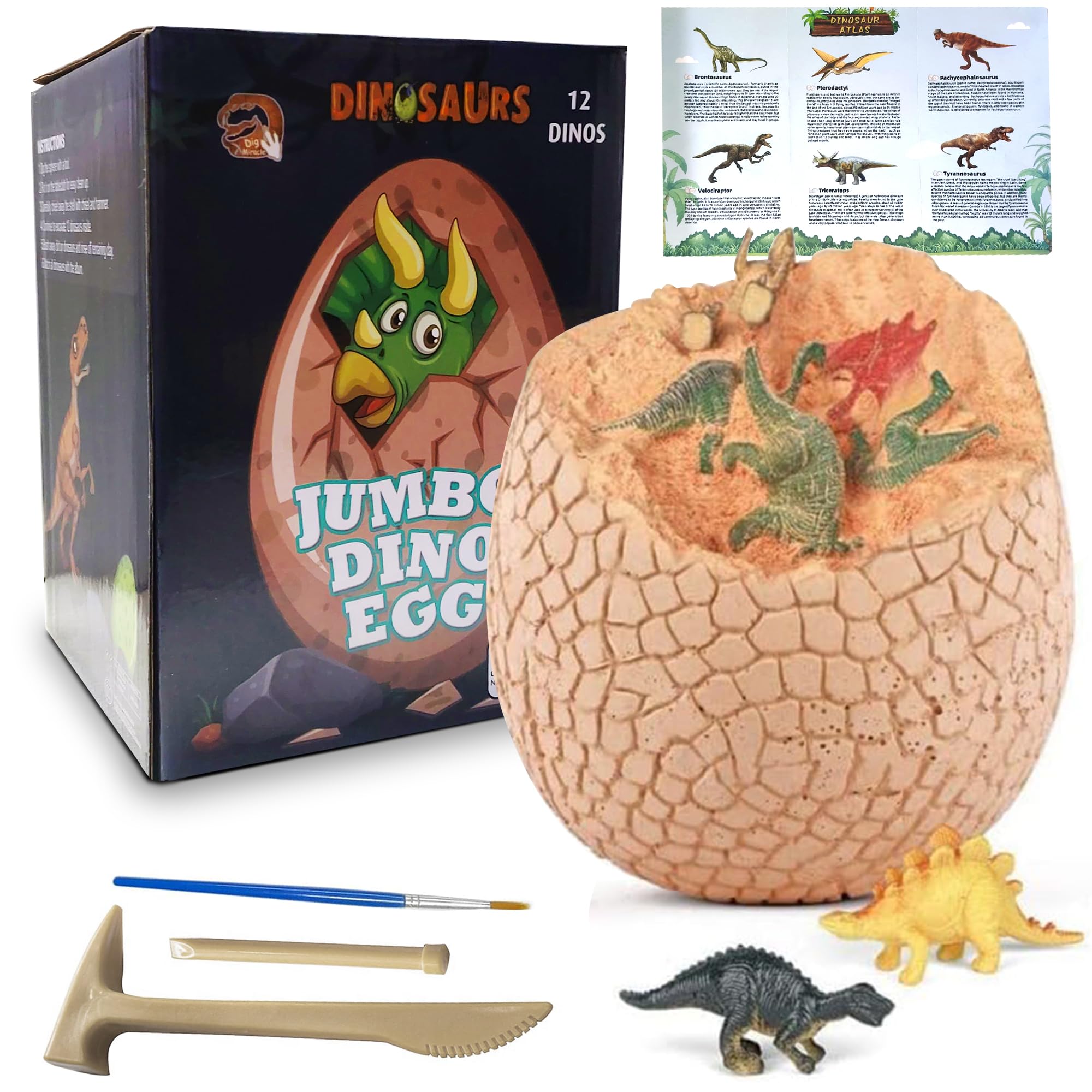Dino Egg Dig Set - Egg Dinosaur Toys for Kids 3-12 Year Old - 1 Easter Eggs & Surprise Dinosaurs. Science STEM Activities - Educational Boy Toy Party Gifts for Boys & Girls