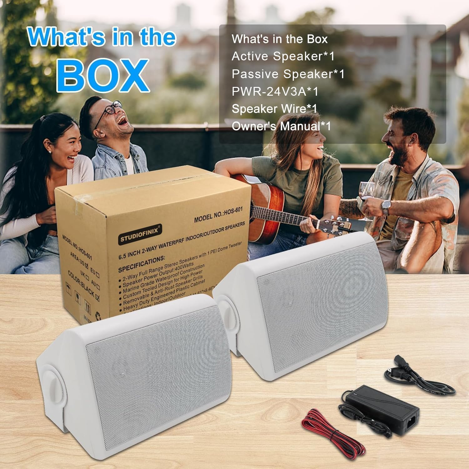 STUDIOFINIX 6,5 Zoll 400 Watt Wasserdicht Außenlautsprecher Outdoor-Lautsprecher Bluetooth Wandhalterung Lautsprecher Wasserdicht Wetterfest für Patio Garage Home Outdoor (Weiß)