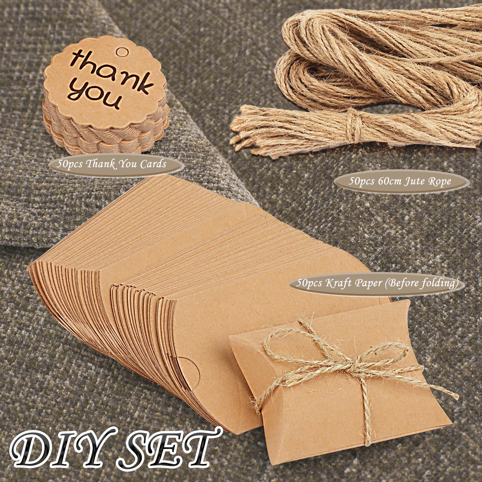 Naiocase Lot De 100 Boîtes Berlingot En Carton Kraft Avec Corde De