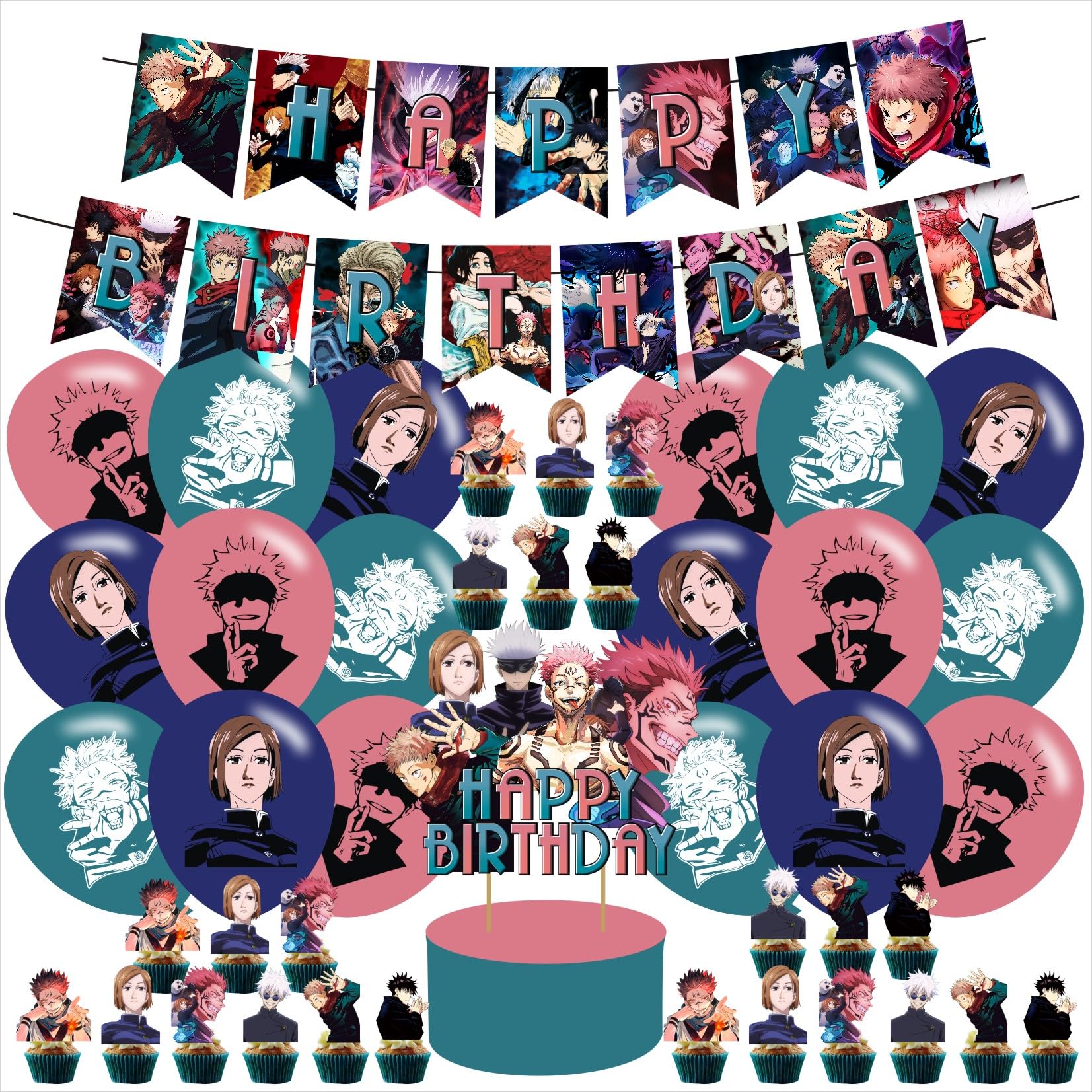 Cartoon Anime Party Supplies ,Anime Birthday Party Decoration Anime Includes Cake Toppers,Cupcake Toppers, Balloons,Banner Party Supplies Decoration For Adults Boys Girls Teens