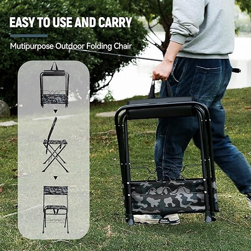 Miniatura 6 de Silla de pesca plegable acolchada con soporte de caña para adultos, tamaño de asiento mejorado para exteriores, caza, picnic, viajes, camping,