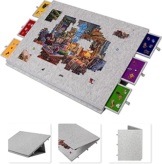 Comprar Lavievert Mesa de Rompecabezas inclinable y Plegable de 2000 Piezas con Soporte y Cubierta diseñados 2 en 1, Mesa de Rompecabezas de Fieltro Ligero con 6 cajones de Colores, Tablero portátil para