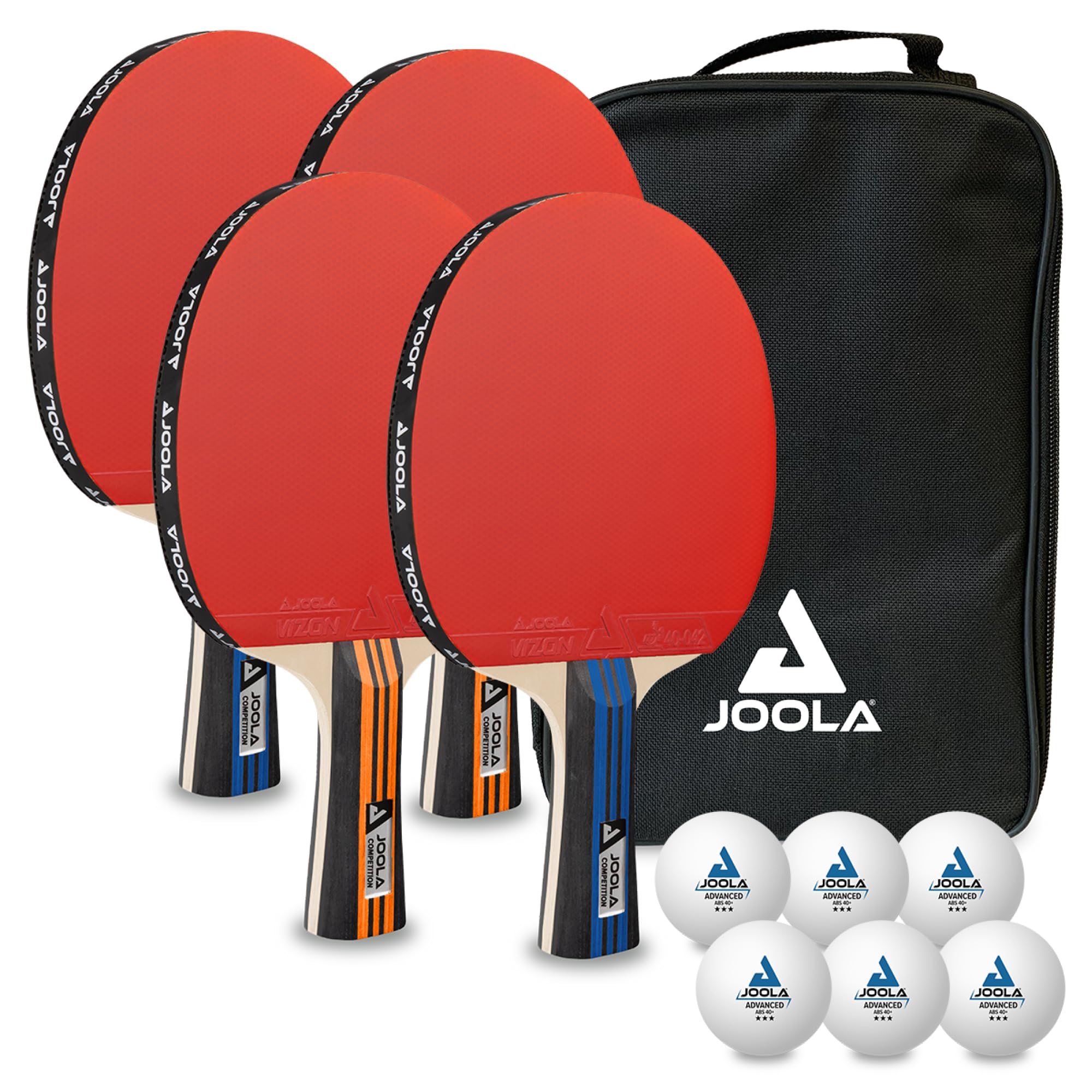 JOOLA Tischtennisset Family Advanced, 4 Tischtennisschläger + 6 Tischtennisbälle 3Star + Tragetasche, Advanced Level, 28x18x8cm