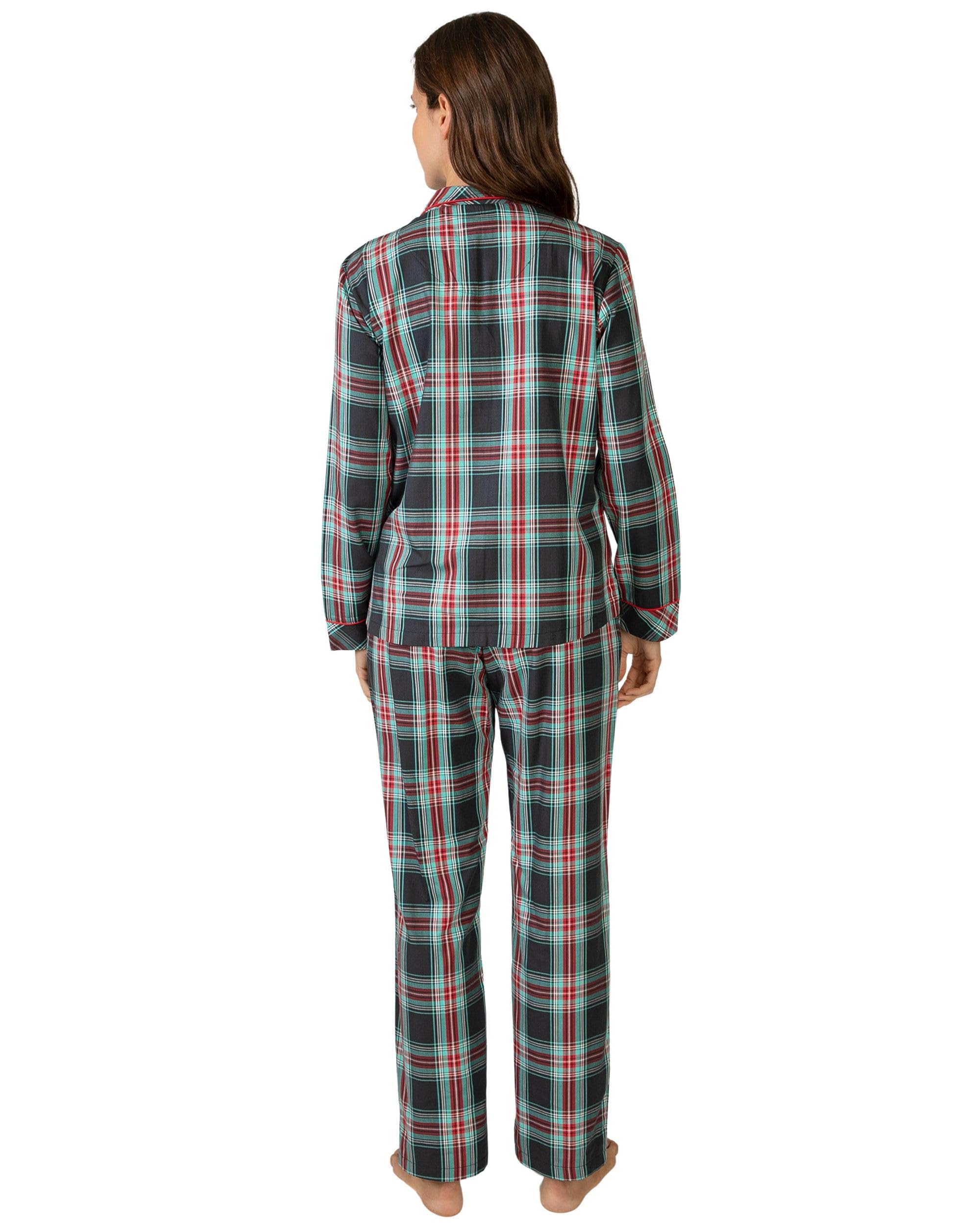 MASSANA Pijama de Invierno para Mujer P751210, Conjunto de Cuadros Negro, Rojo y Verde, Manga Larga, 50% Algodón 50% Viscosa