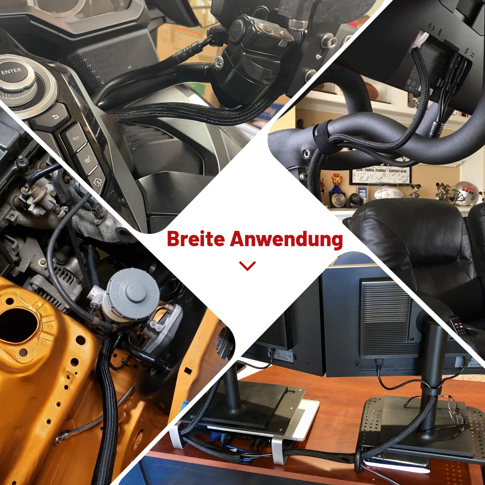 RED WOLF 25mm-3m Kabelschlauch Selbstschließend Schwarz, Gewebter Kabelmantel Anti-Kratzer Kabelstrumpf Für TV Computer Haus Elektrisch Automobil Kabelschutz Flexibel Kabelmanagement Kabel Sleeve