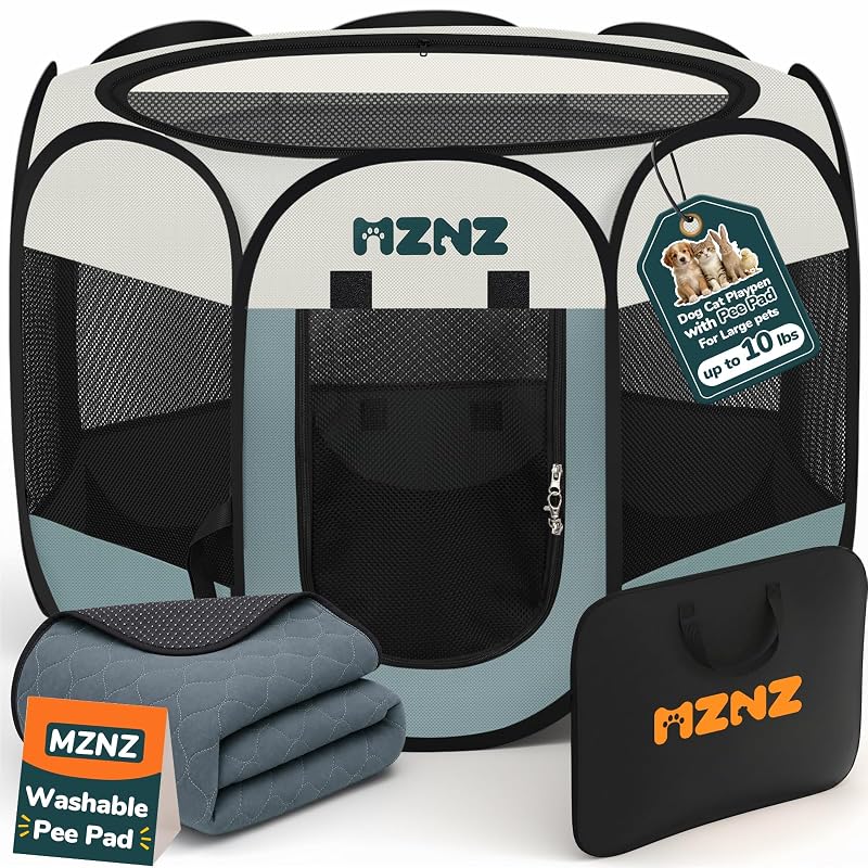 Cercadinho portátil para cães, gatos e pequenos animais MZNZ com tapete higiênico Pee Pad Grey, 63,5 x 63,5 x 43,18 cm