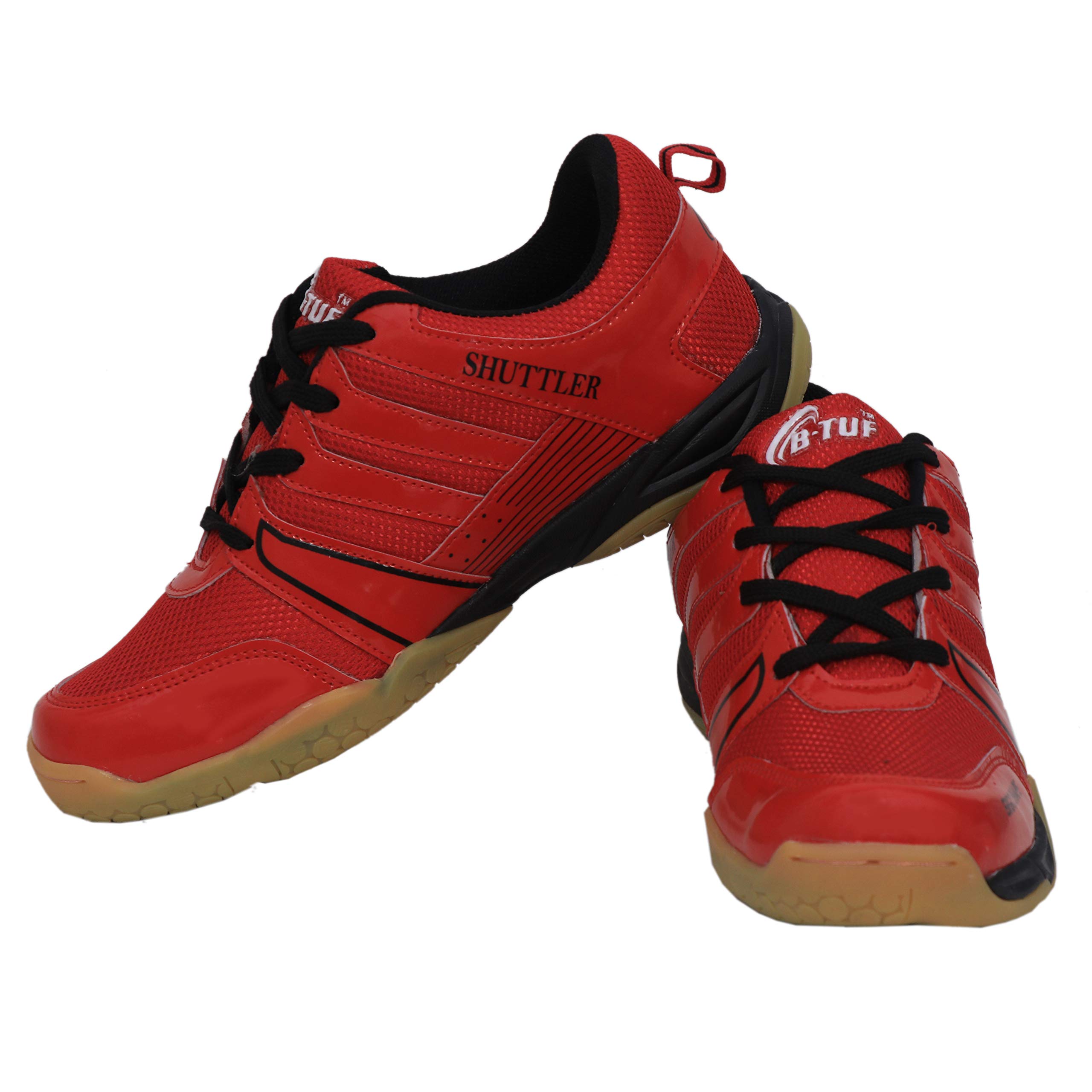 B-TUF Badminton Sports Shoes Men Women Non-Marking Gum Sole Shoes (Red) Size India/UK 11 2