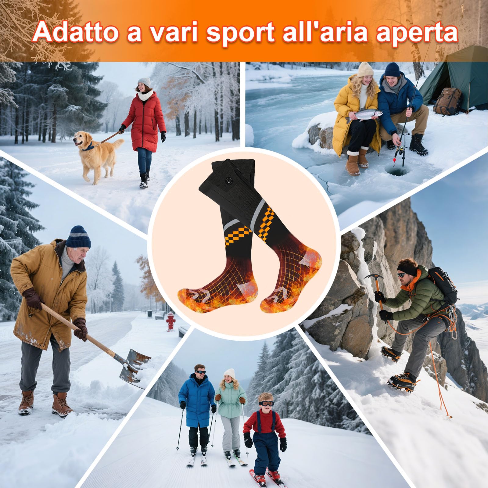 Calze Riscaldanti - Frskalet 2 * 6000mAh Calze Riscaldate con Batteria Ricaricabile Controllo App, 4 Impostazioni Calore, Calze Elettrici Donne Uomini Ideali per Sport All'aria Aperta e Come Regalo