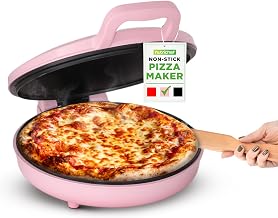NutriChef Countertop Pizza Maker | 1500W Non-Stick Electric Pizza Cooker | Make 12" Personal Pizzas, Eggs, Toast, Quesadillas & More | Cool-Touch Handles & Space Saving | Temp Range 175-400°F | Pink