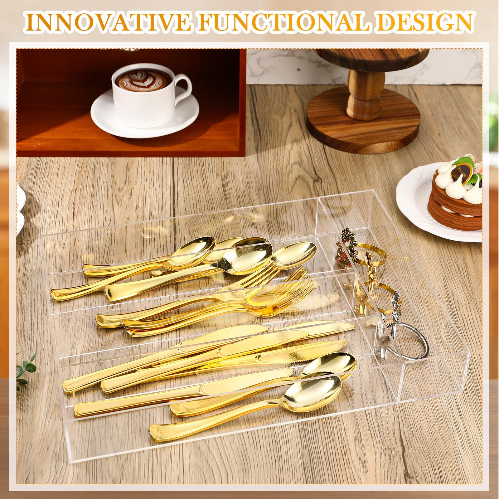 Baderke Organizador de cajones de cocina para cubiertos, organizador de cubiertos de acrílico transparente, organizador de cajones de cubiertos de acrílico, organizador de cajones de utensilios