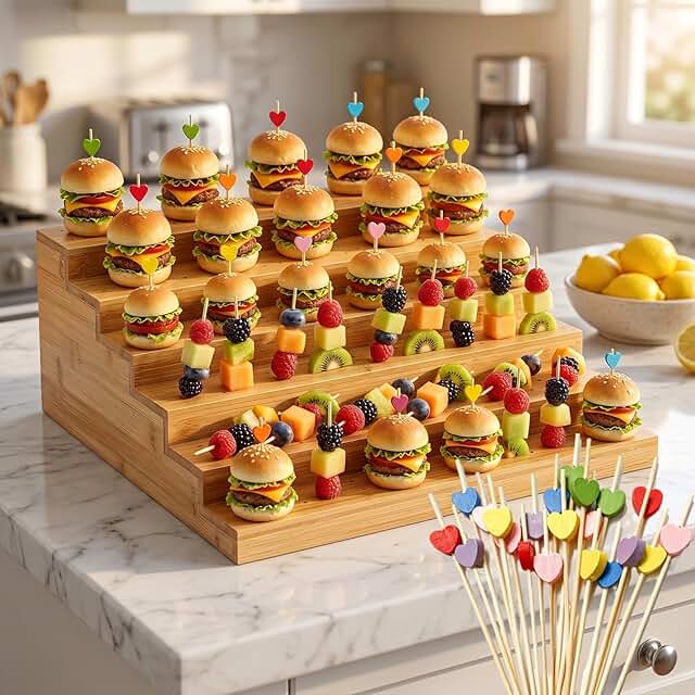 Bamboo Skewer Holder, 6-Tier Skewer Holder Food Display with 100 Heart-S...