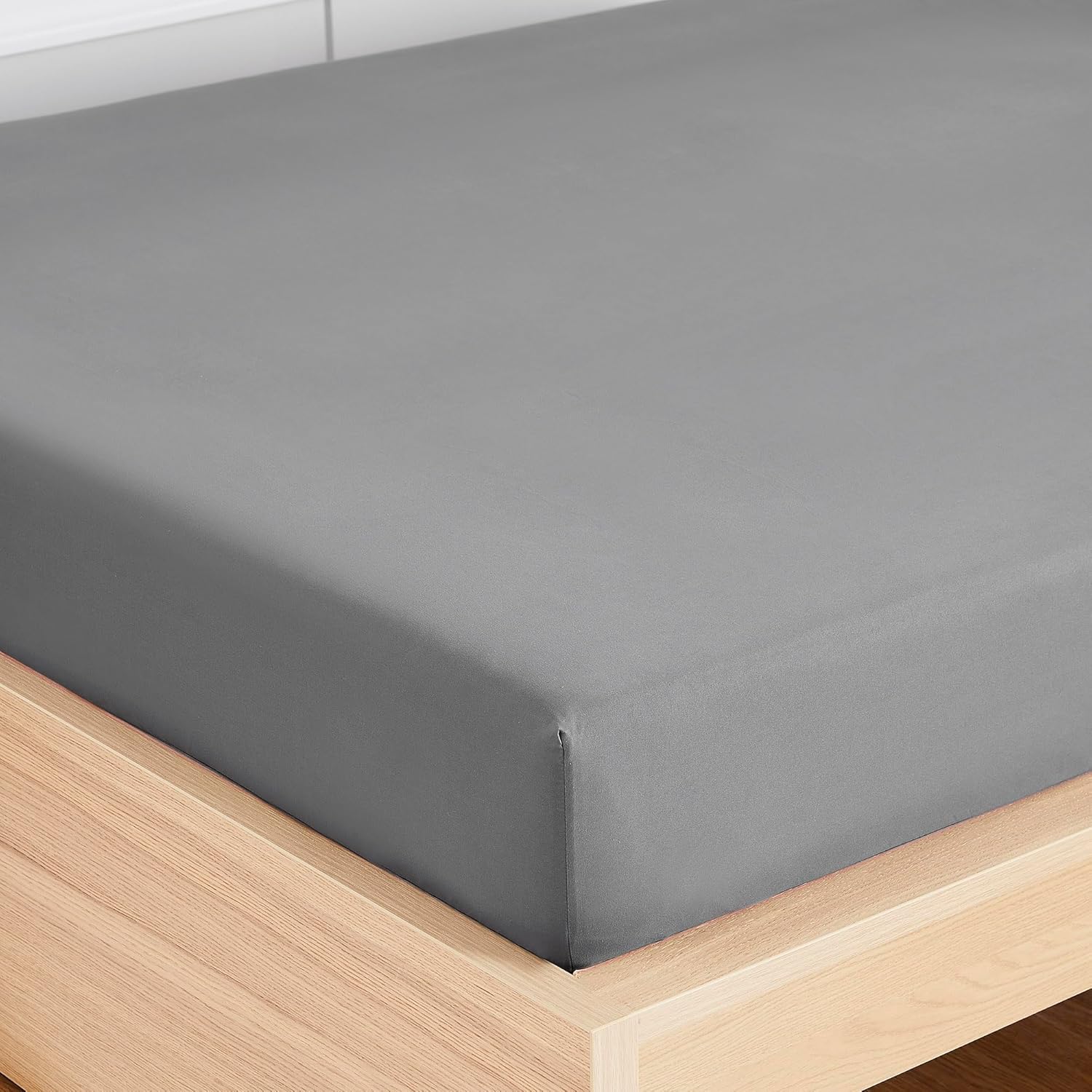 King Size Fitted Sheet Only with Full Elastic & Built in Corner Sheet Straps to Prevent Shifting - Soft & Breathable Brushed Microfiber Bottom Sheet, King, Gray - Image 4